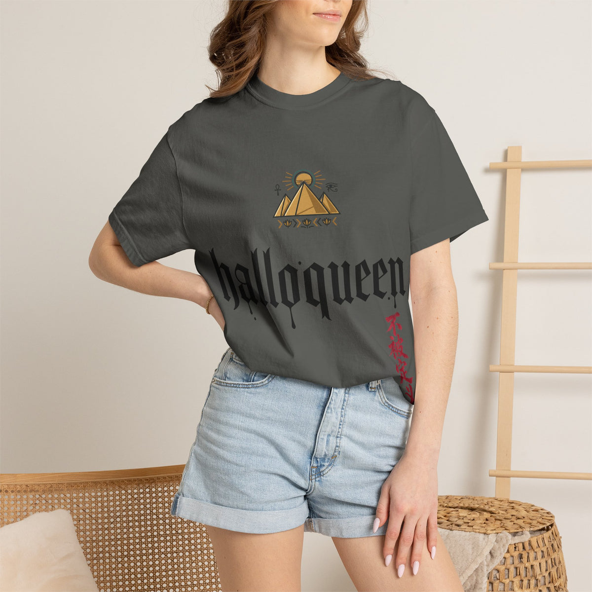 Halloqueen Graphic T-Shirt — Gothic Pyramid & All-Seeing Eye Streetwear