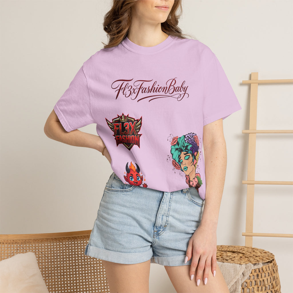 Artistic Floral Portrait T-Shirt — 'Fl3xFashionBaby' Graphic Tee