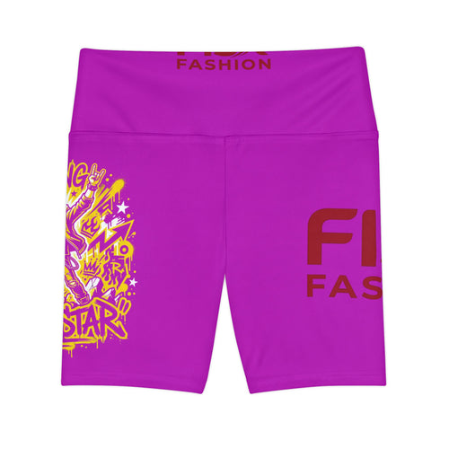 Rockstar Neon Bike Shorts — Women's High-Waist Fitness Shorts with 'Write Rock Star' Graphic