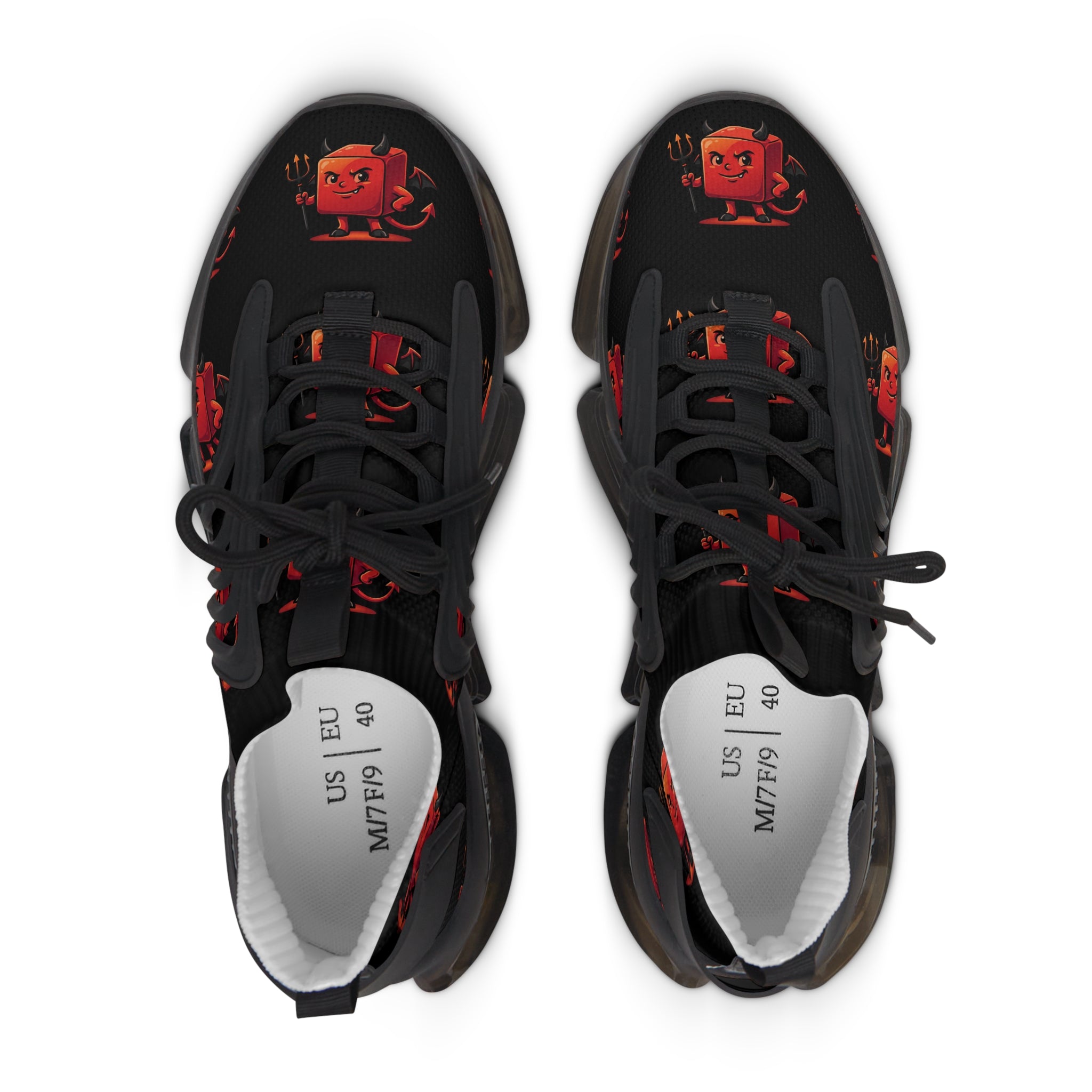 Women's Mesh Sneakers — Black Graphic Retro Cartoon Face Athletic Shoes