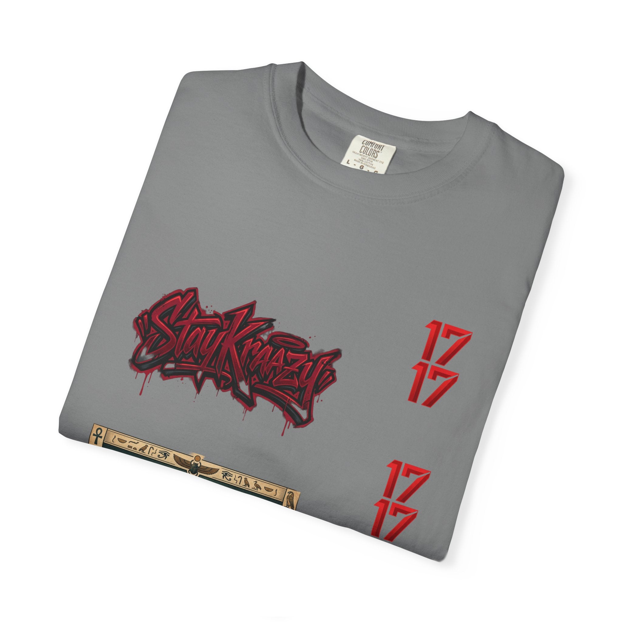 Graphic T-Shirt — Vintage Pyramid Collage with 'Wanted' Drip Design