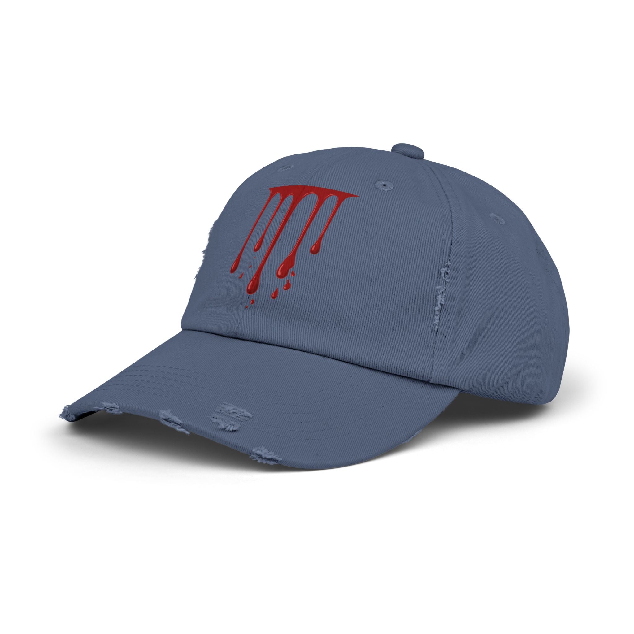 Distressed Black Cap with Red Drip Graphic – Gothic Blood Drip Hat