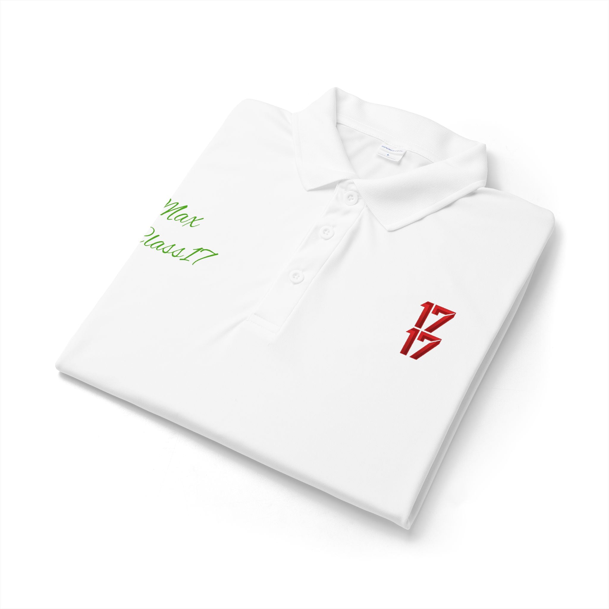 Embroidered 17/17 Polo Shirt with 'Max Crew!!' Accent