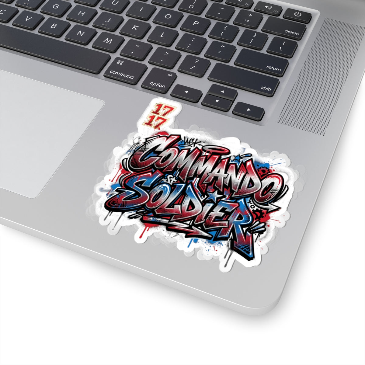 Commando Soldier Graffiti Sticker — Red, White & Blue Urban Vinyl Kiss-Cut
