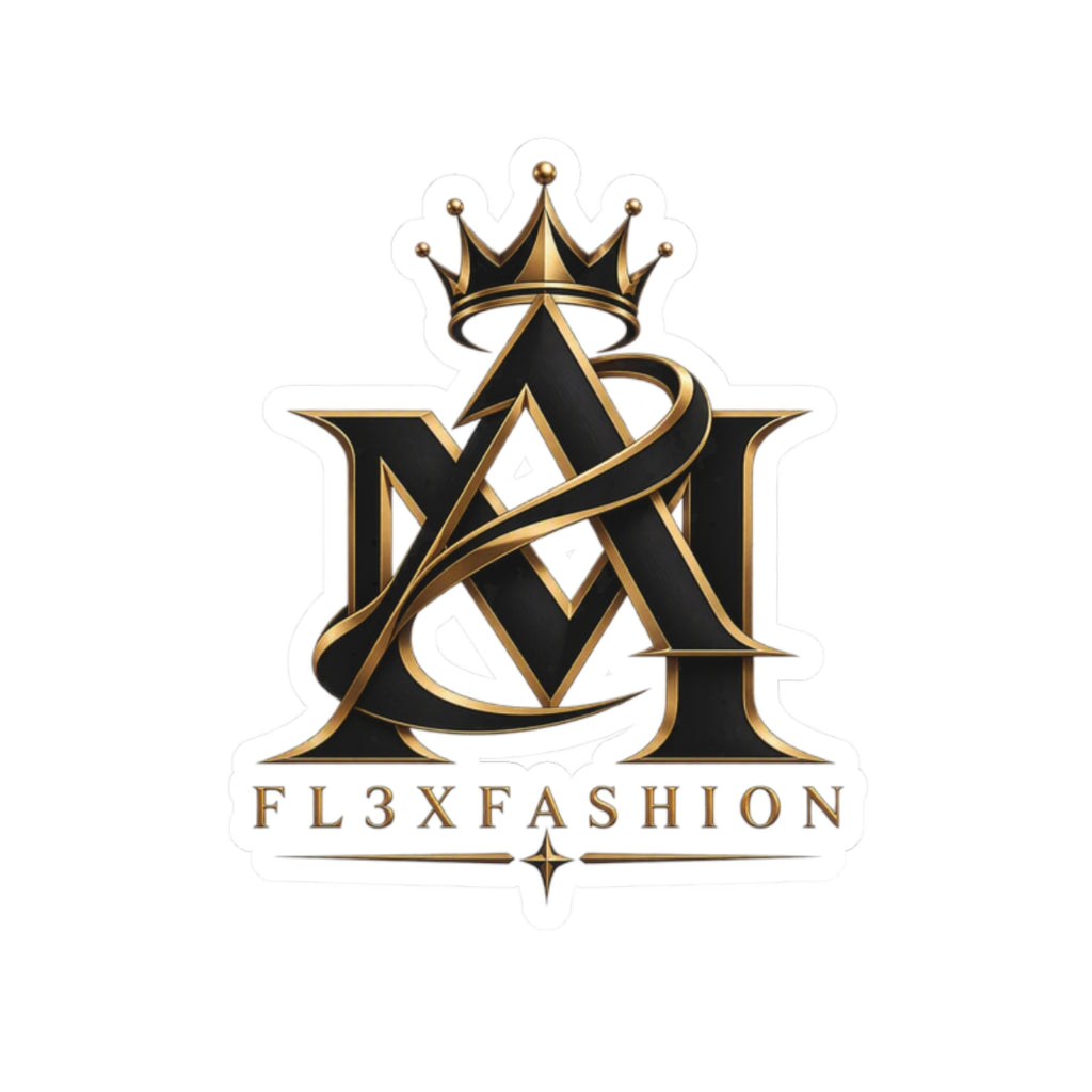 Fl3xFashion Gold Crown Logo Kiss-Cut Sticker — Luxe Monogram Laptop Decal