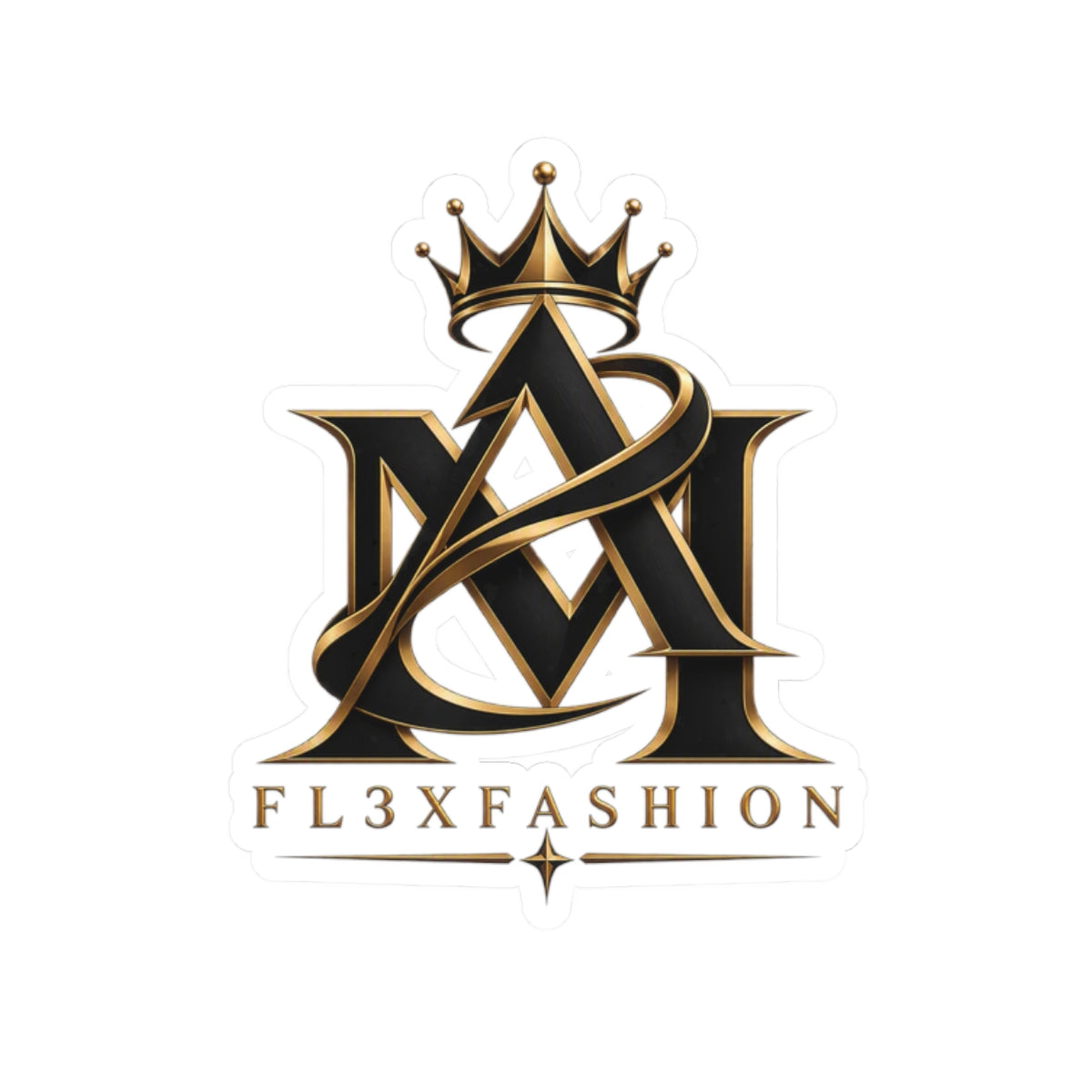 Fl3xFashion Gold Crown Logo Kiss-Cut Sticker — Luxe Monogram Laptop Decal