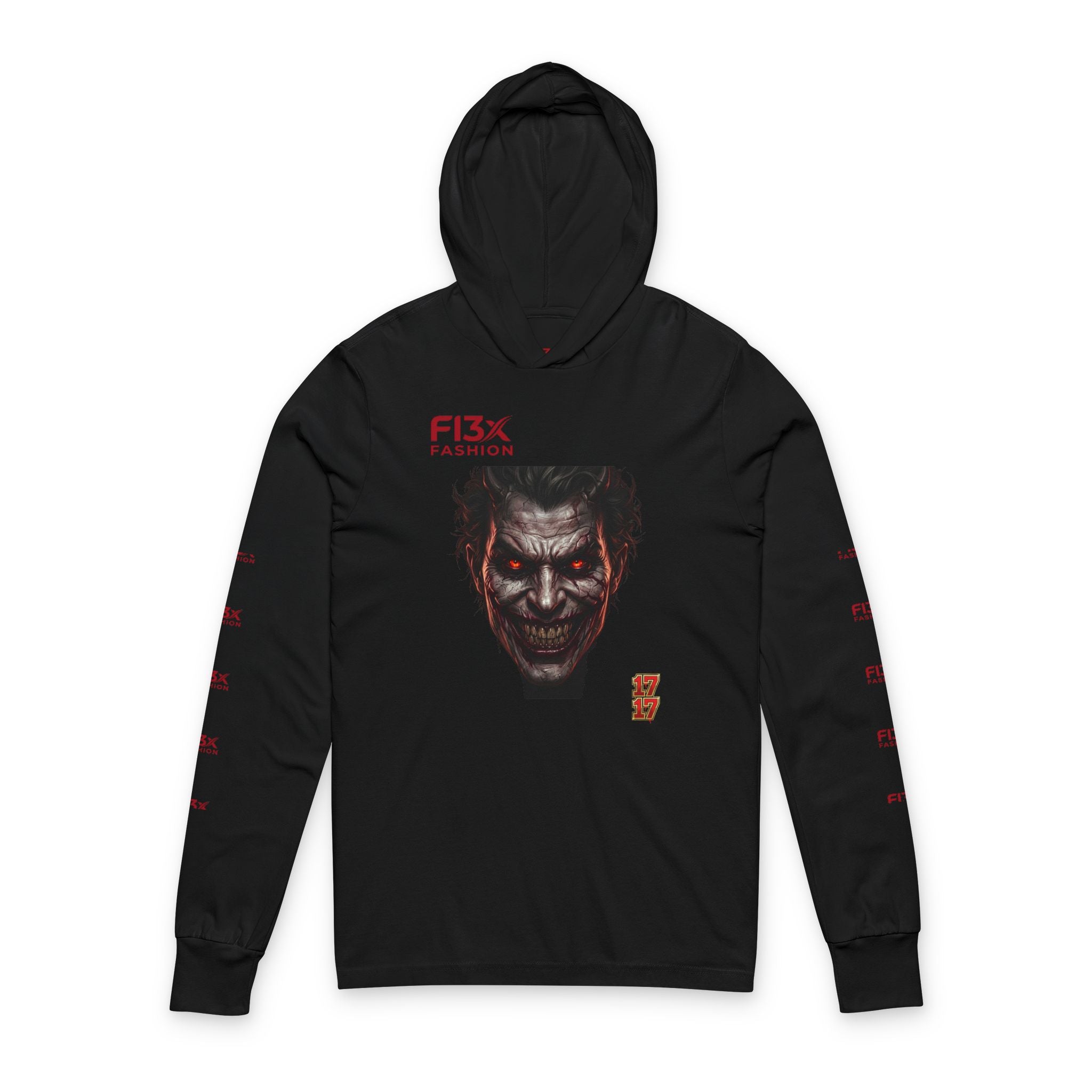 Horror Joker Face Hooded Long Sleeve Tee — Graphic Streetwear Top