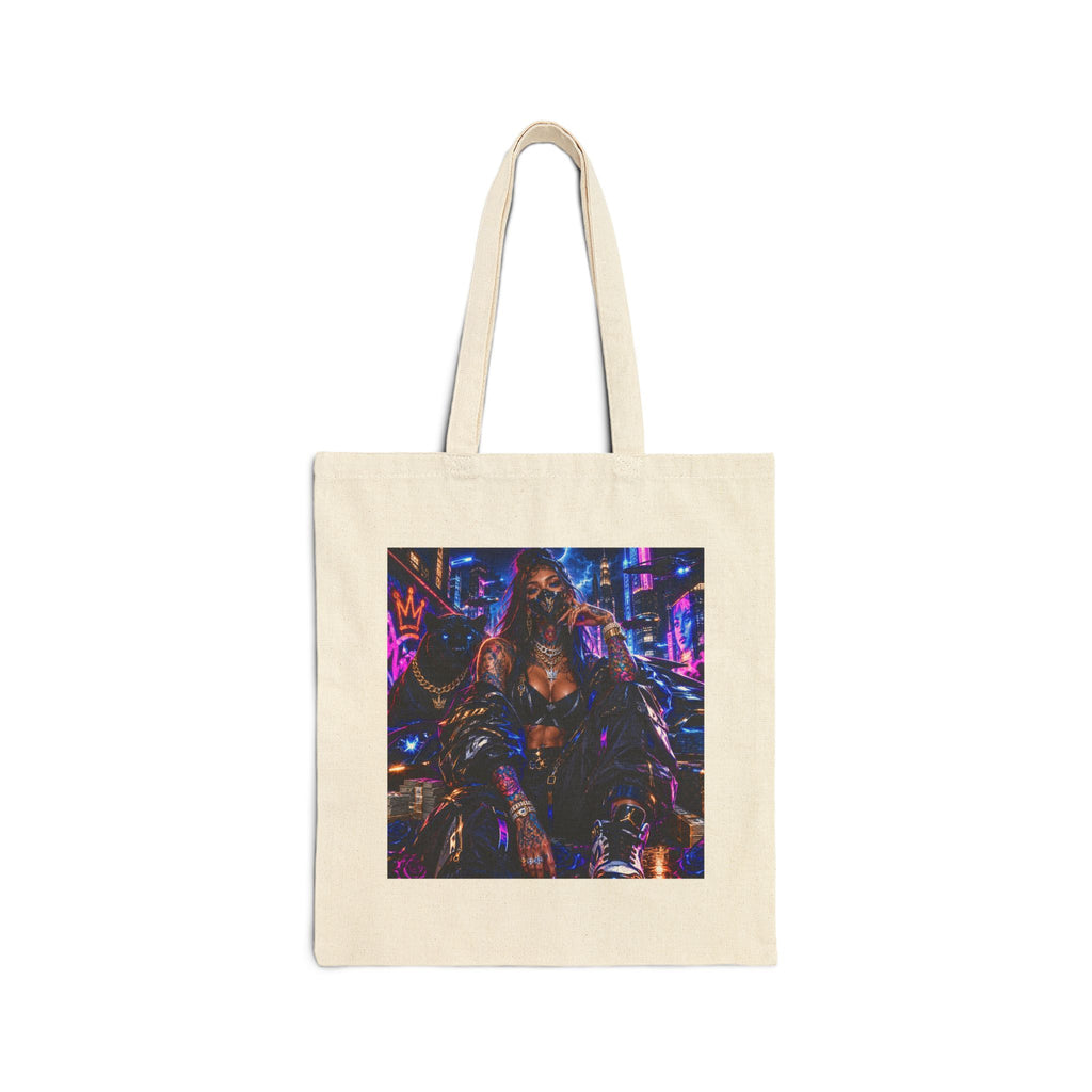 Cyberpunk Nightlife Tote Bag — Neon City Rider Canvas Tote
