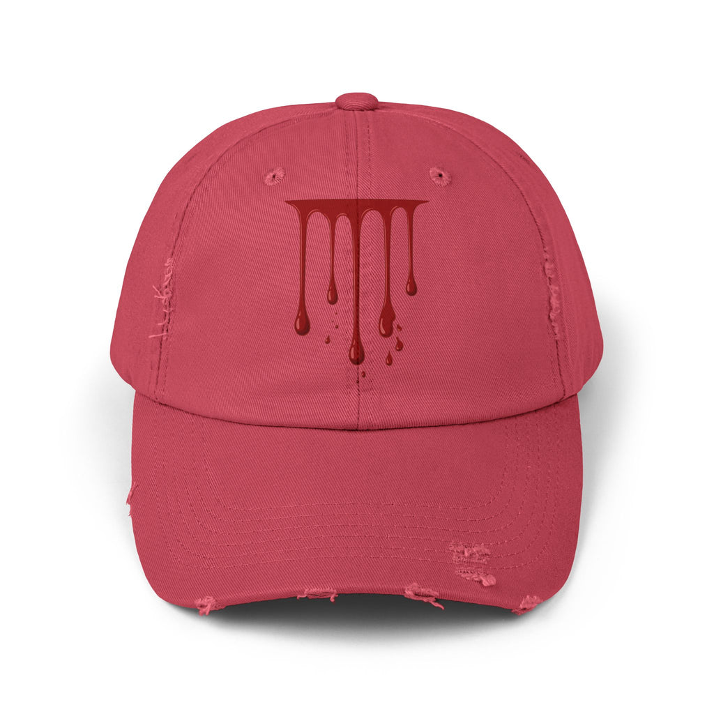 Distressed Black Cap with Red Drip Graphic – Gothic Blood Drip Hat