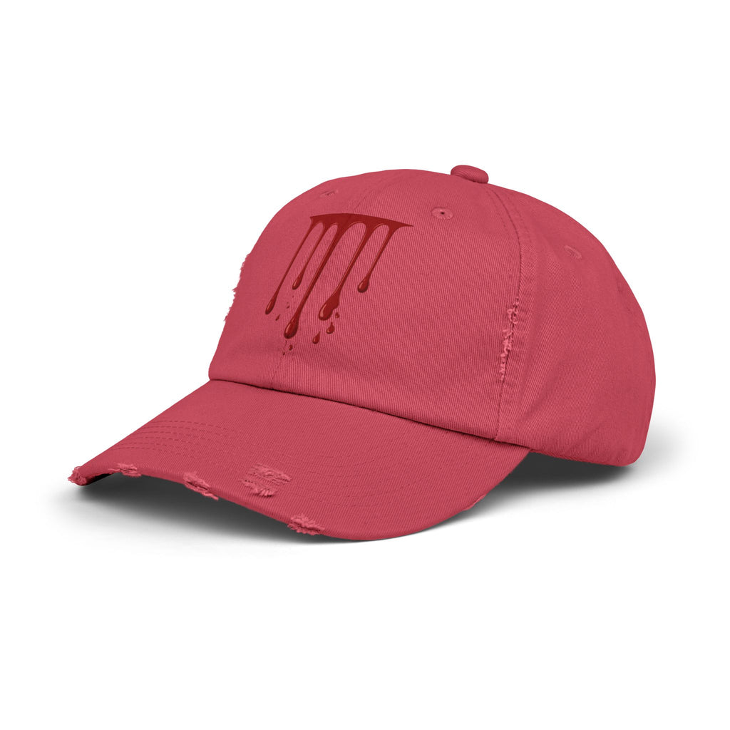 Distressed Black Cap with Red Drip Graphic – Gothic Blood Drip Hat