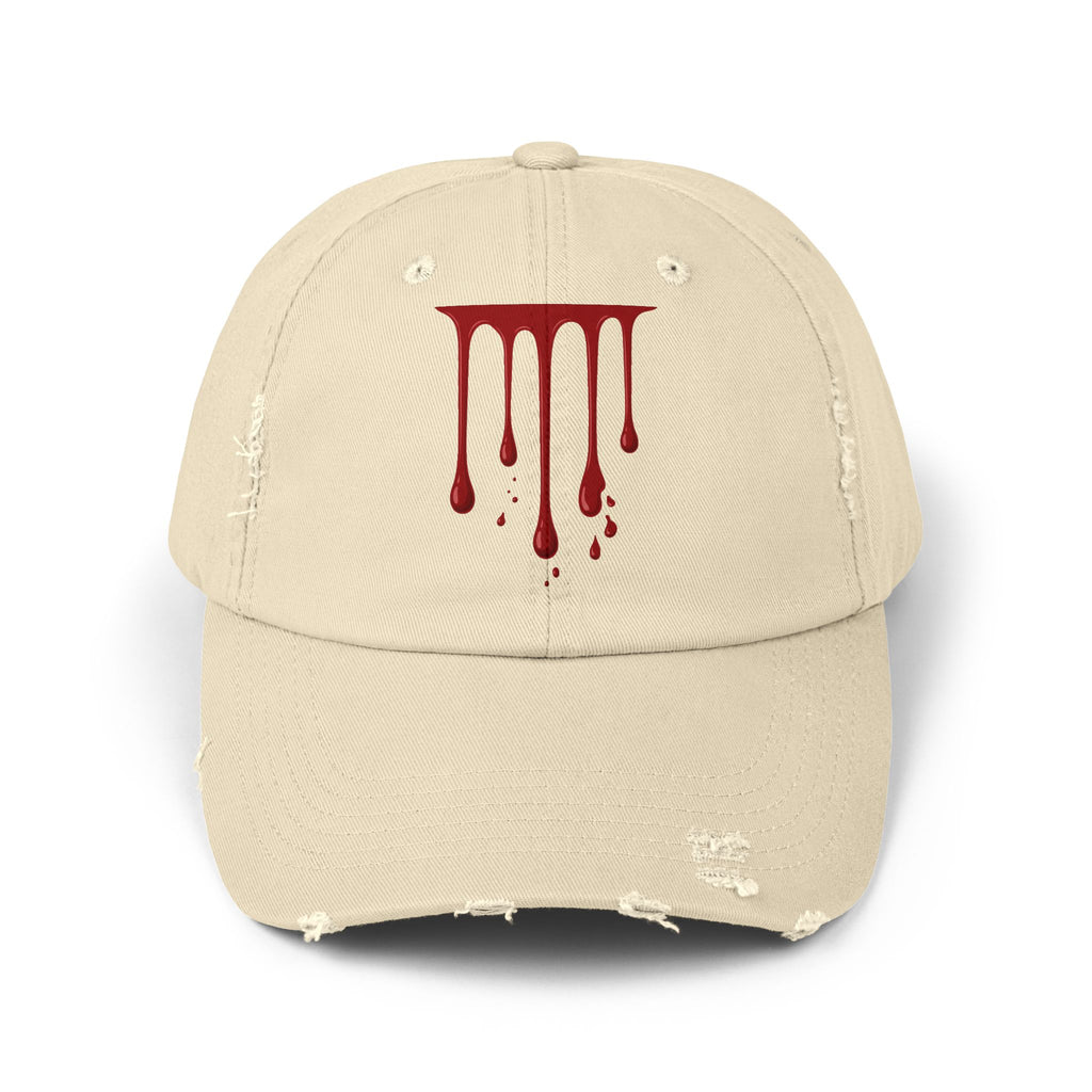 Distressed Black Cap with Red Drip Graphic – Gothic Blood Drip Hat