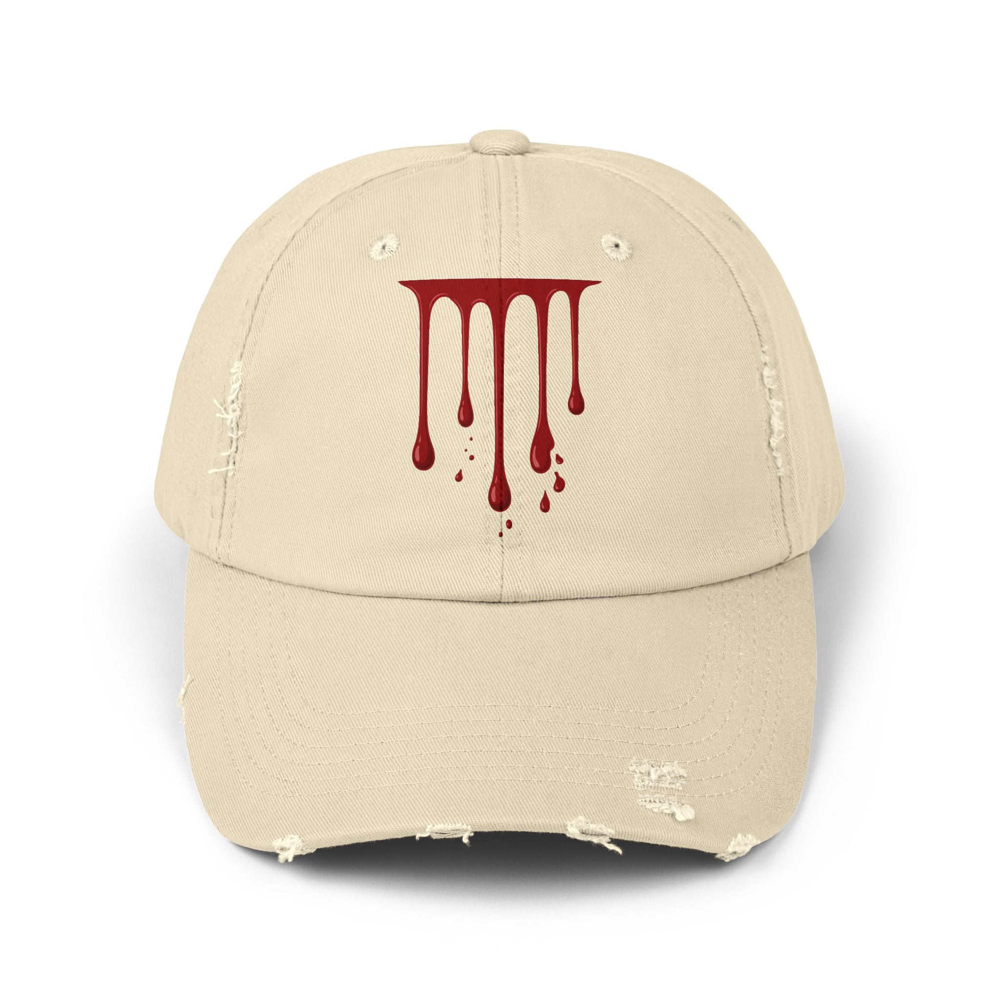 Distressed Black Cap with Red Drip Graphic – Gothic Blood Drip Hat
