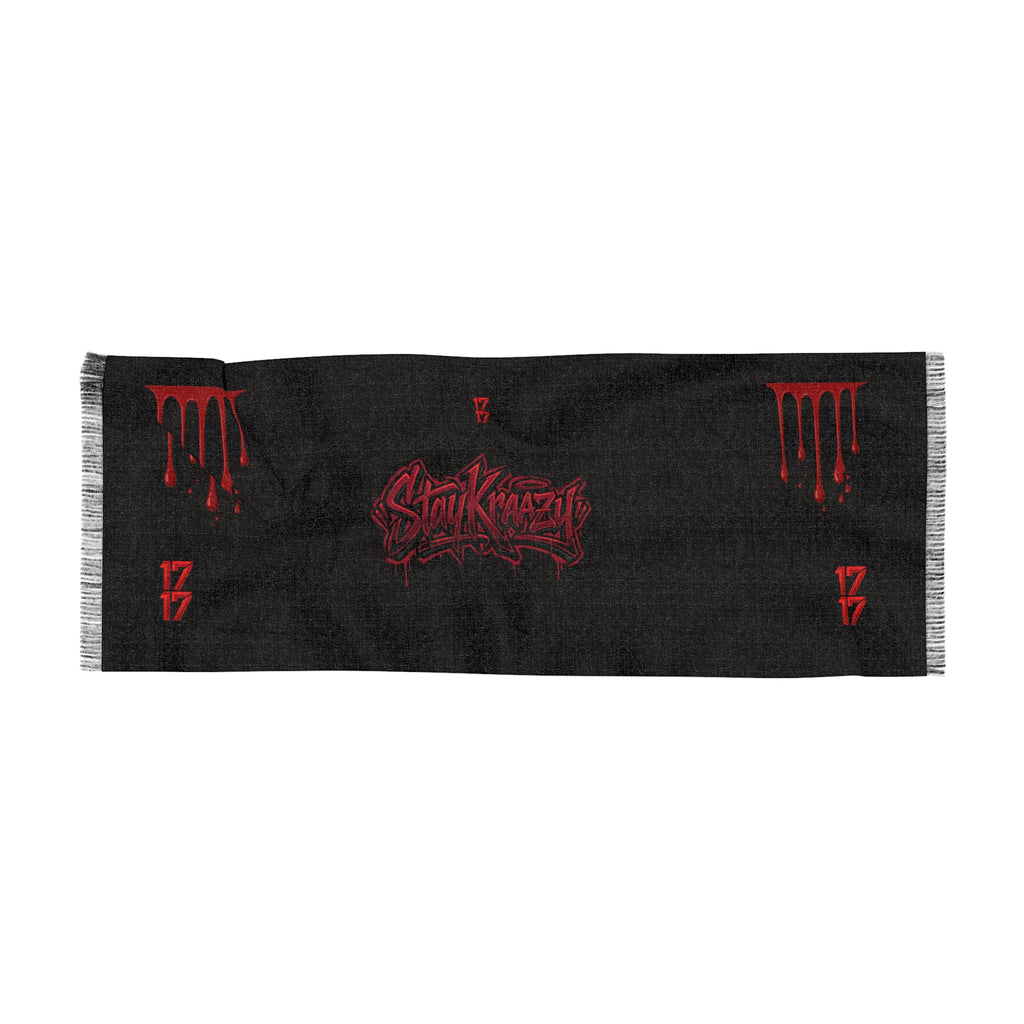 Gothic Drip Knit Scarf — '17' Band Logo Red on Black