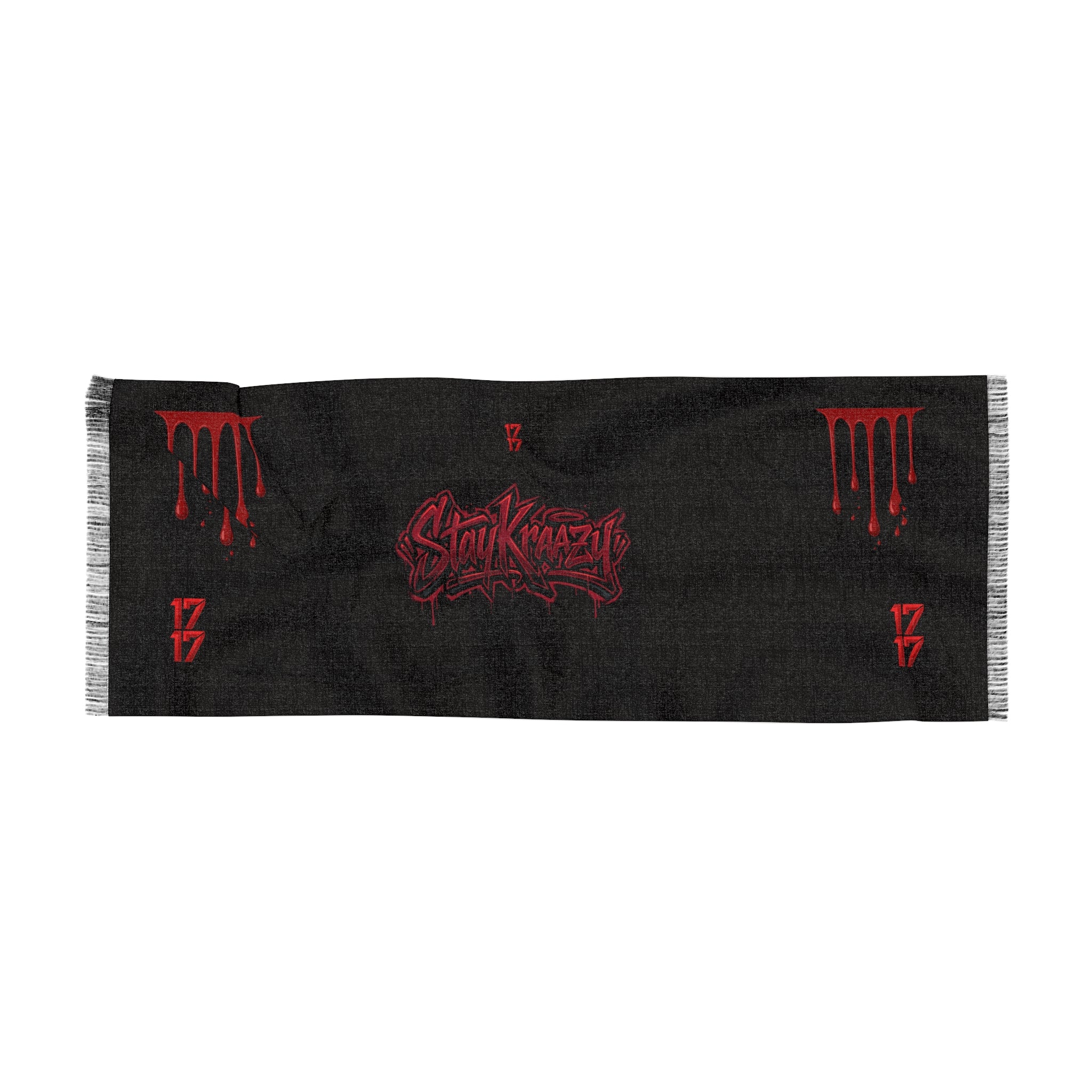 Gothic Drip Knit Scarf — '17' Band Logo Red on Black