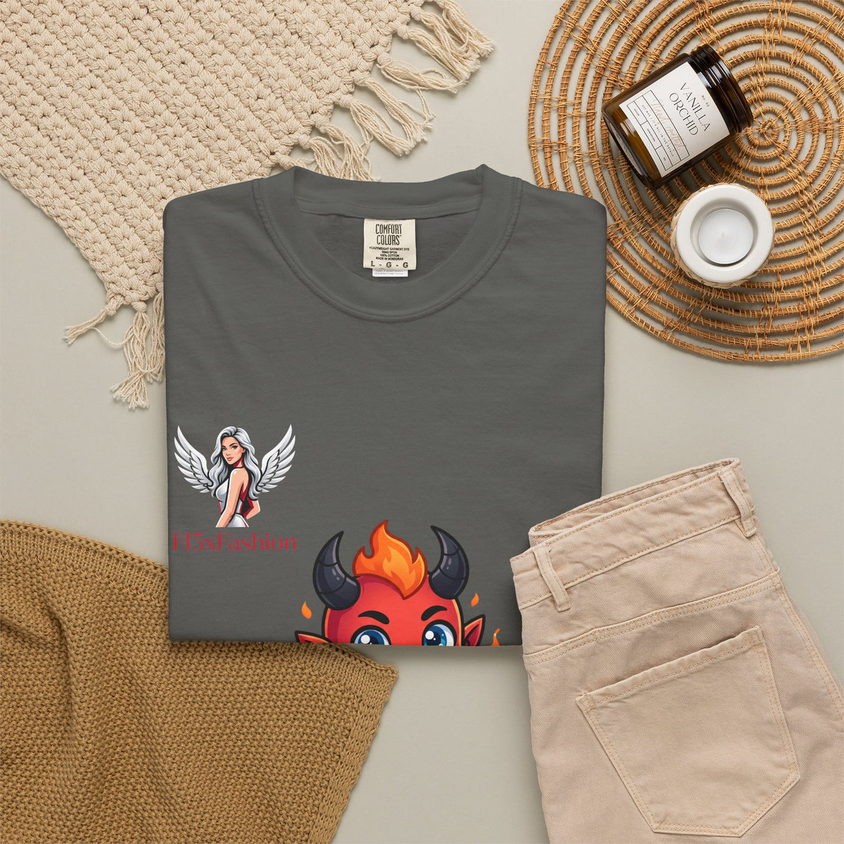 Devil Cartoon Graphic T-Shirt — Fiery Cute Demon Design