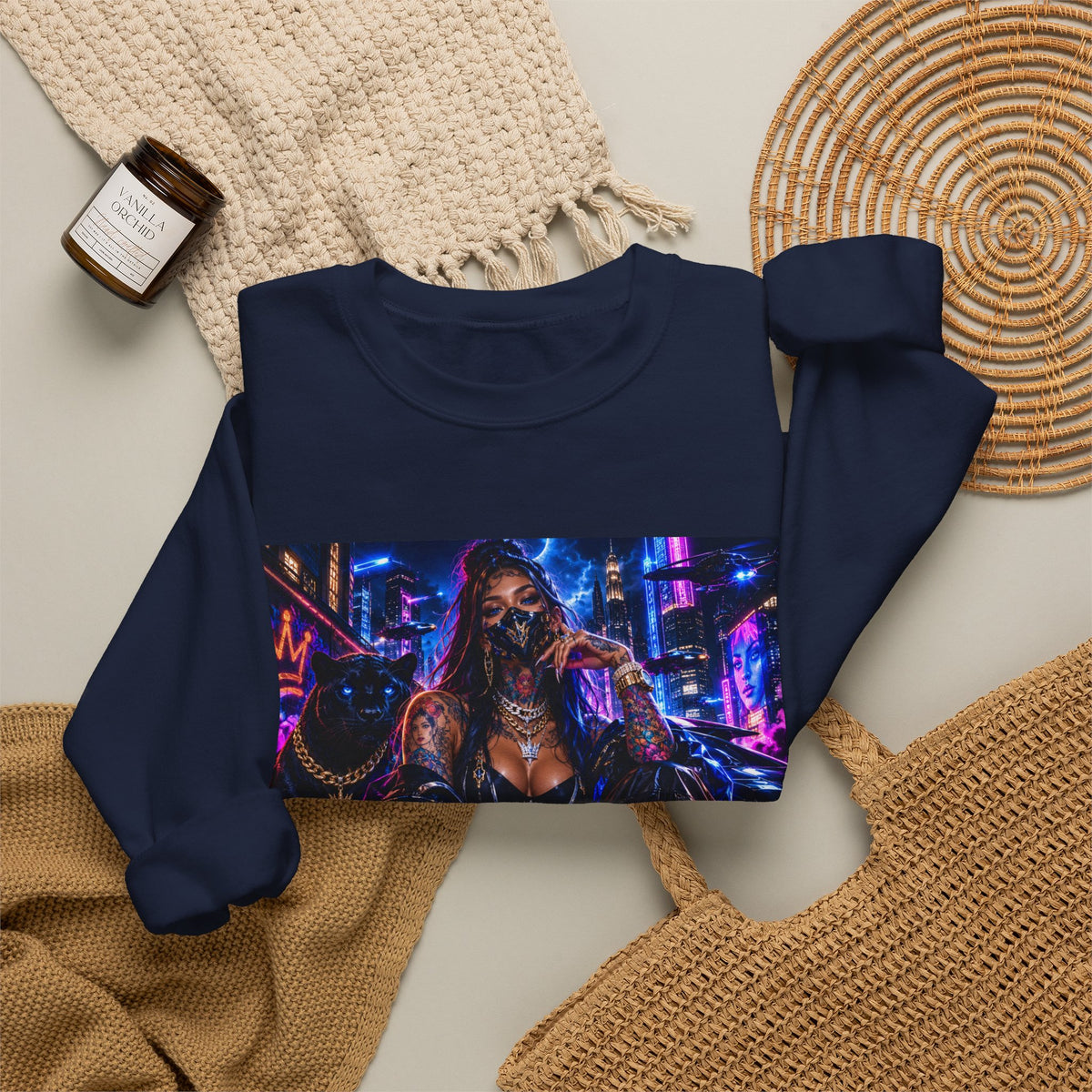 Cyberpunk Queen Crewneck Sweatshirt — Neon Futuristic Streetwear