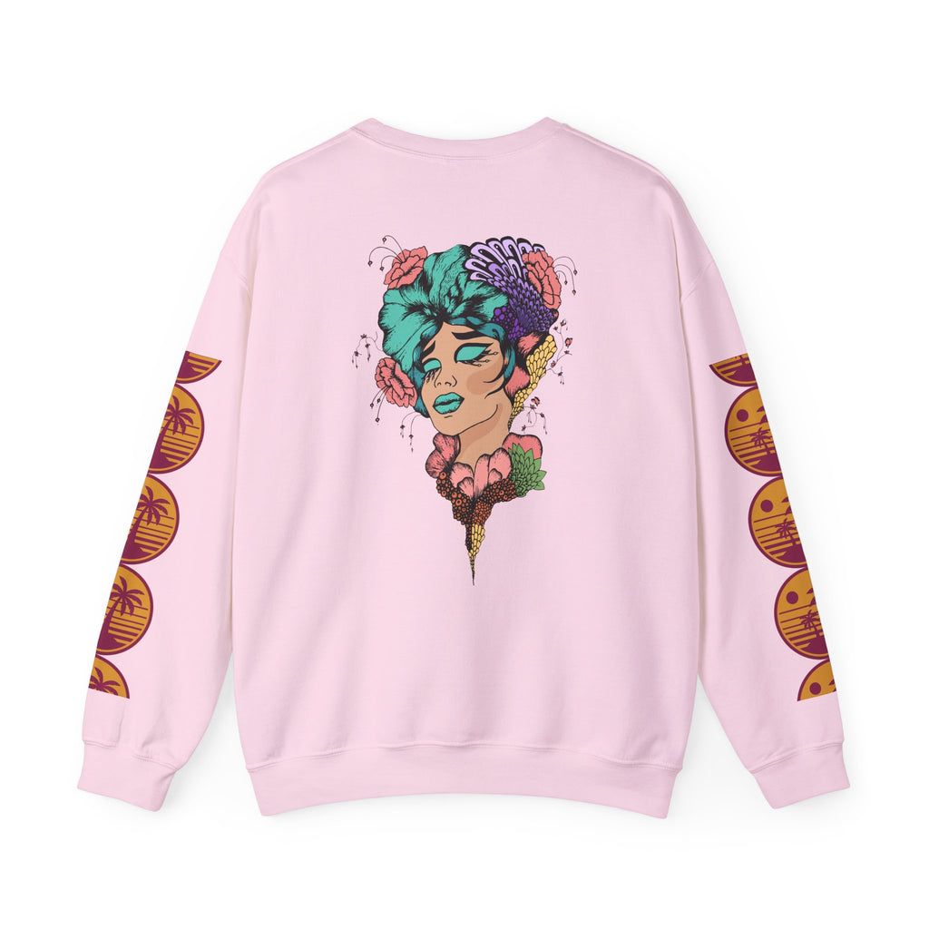 Crewneck Sweatshirt — Floral Femme Portrait “FitFashionBaby” Graphic