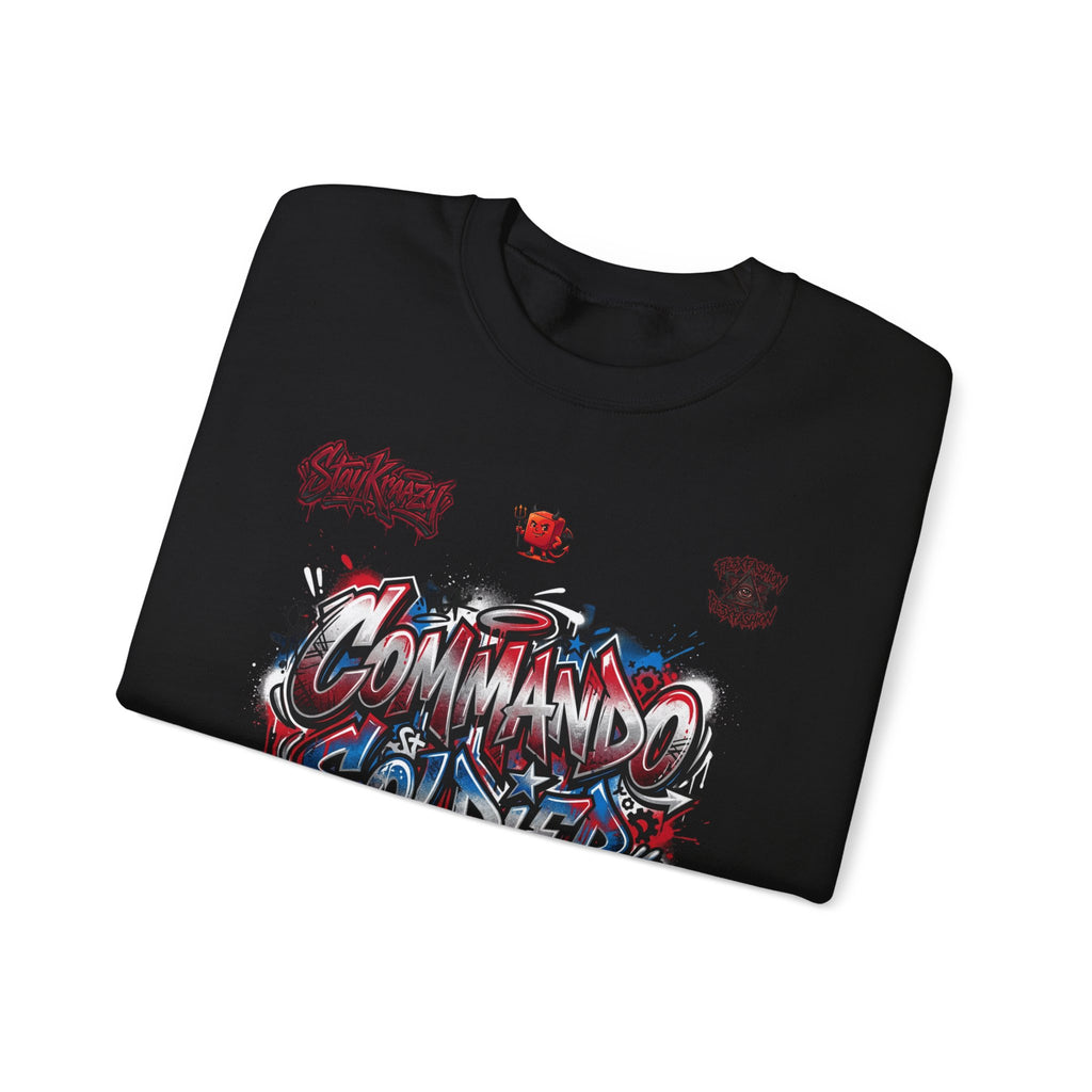 Commando Soldier Graffiti Crewneck Sweatshirt — Military Streetwear Graphic Sweatshirt