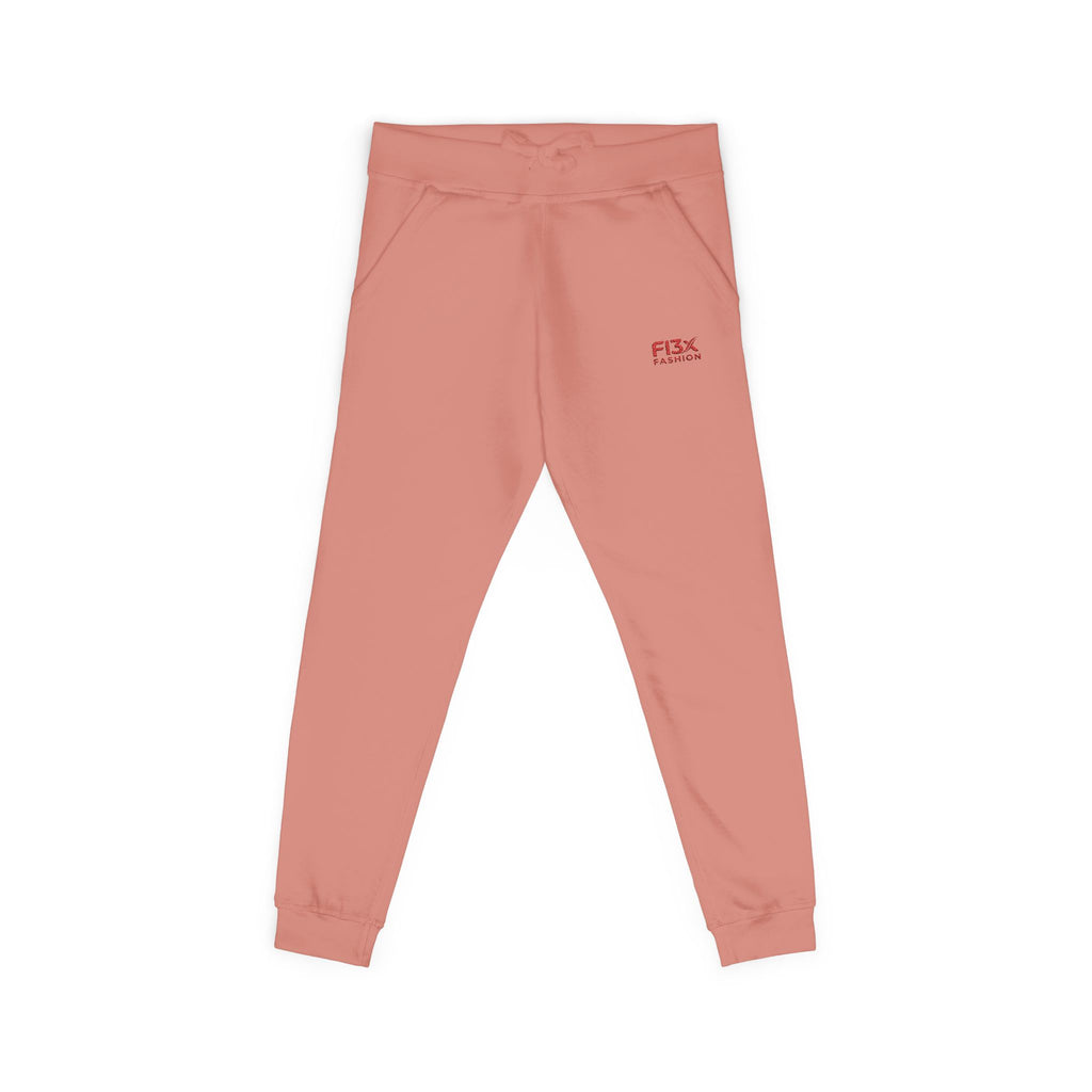 Embroidered Cozy Sweatpants — Minimal Red Logo Fleece Joggers