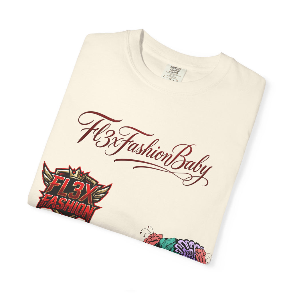 Artistic Floral Portrait T-Shirt — 'Fl3xFashionBaby' Graphic Tee