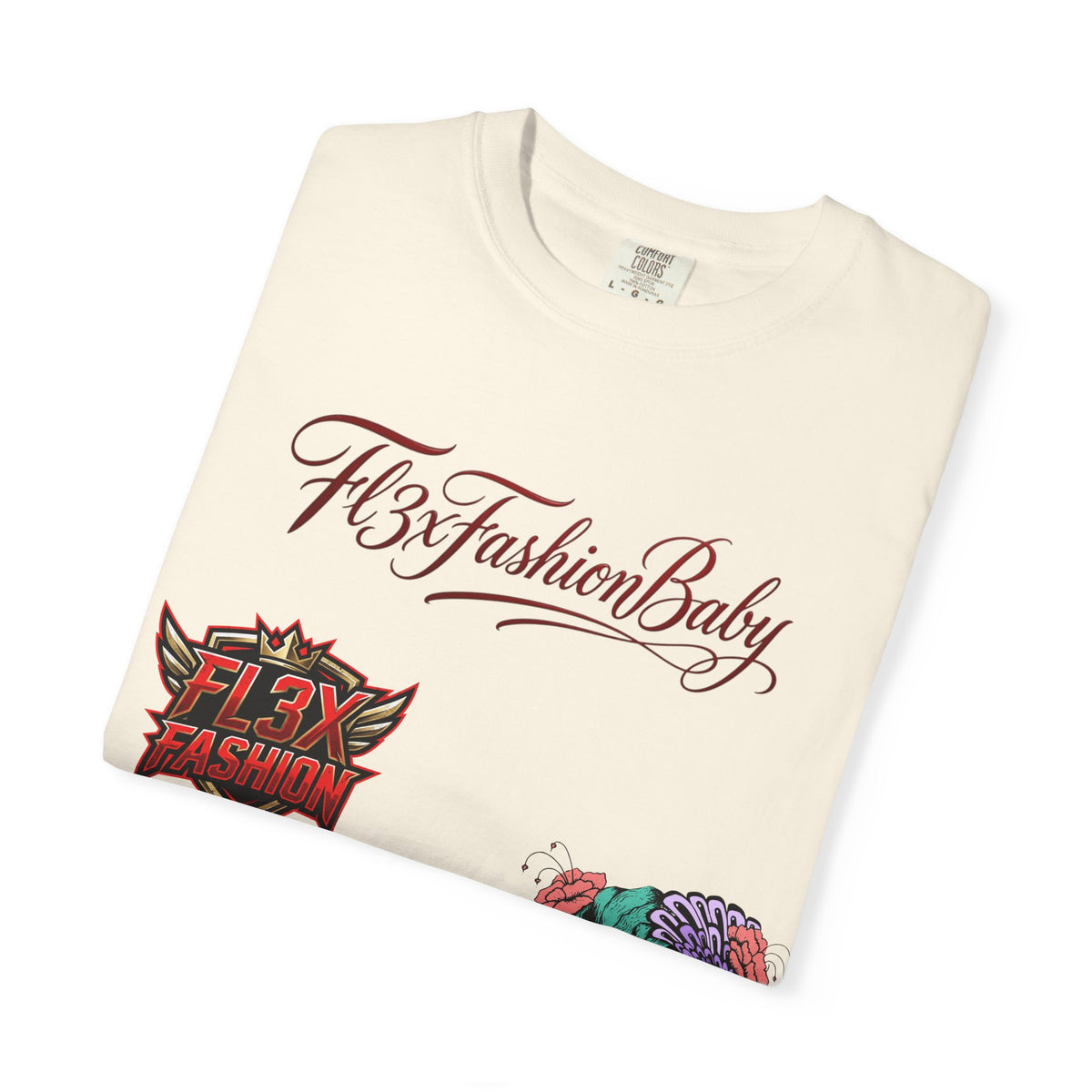 Artistic Floral Portrait T-Shirt — 'Fl3xFashionBaby' Graphic Tee