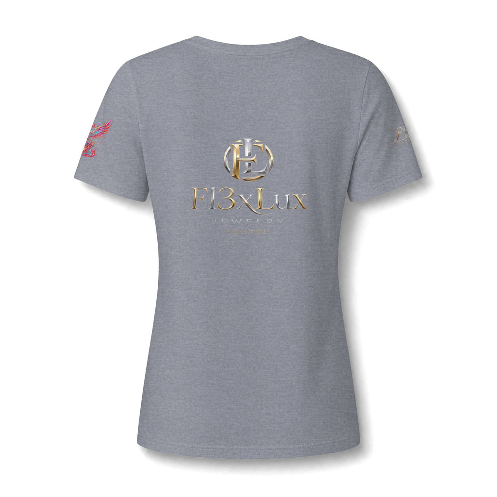 Women's V-Neck Tee — 'F13x Fashion' Floral Logo & Devil Graphic