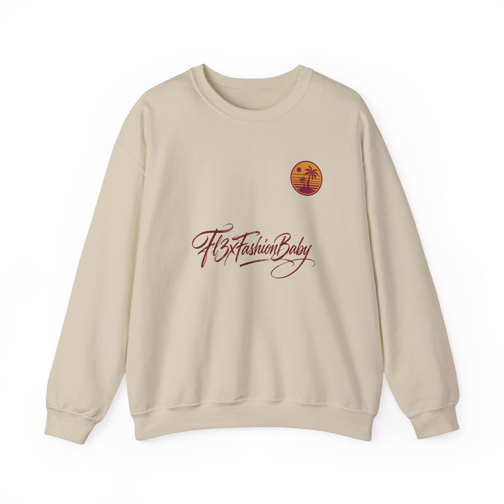 Crewneck Sweatshirt — 'FB3FashionBaby' Script with Sunset Logo