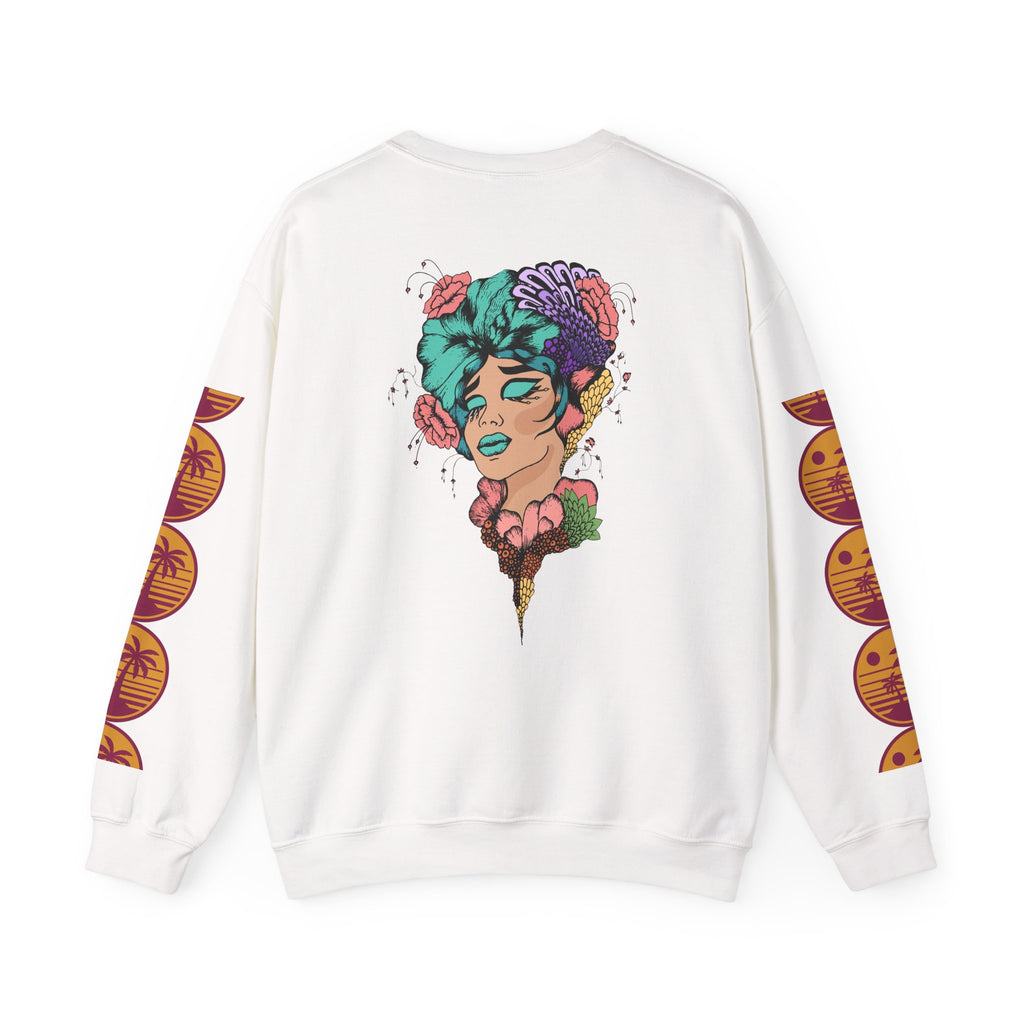 Crewneck Sweatshirt — Floral Femme Portrait “FitFashionBaby” Graphic