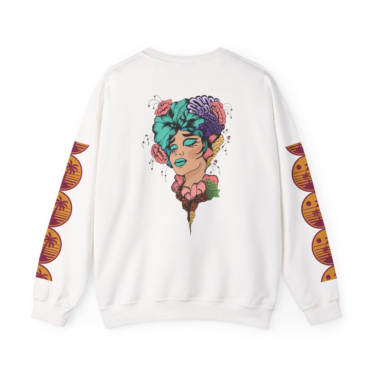 Crewneck Sweatshirt — Floral Femme Portrait “FitFashionBaby” Graphic