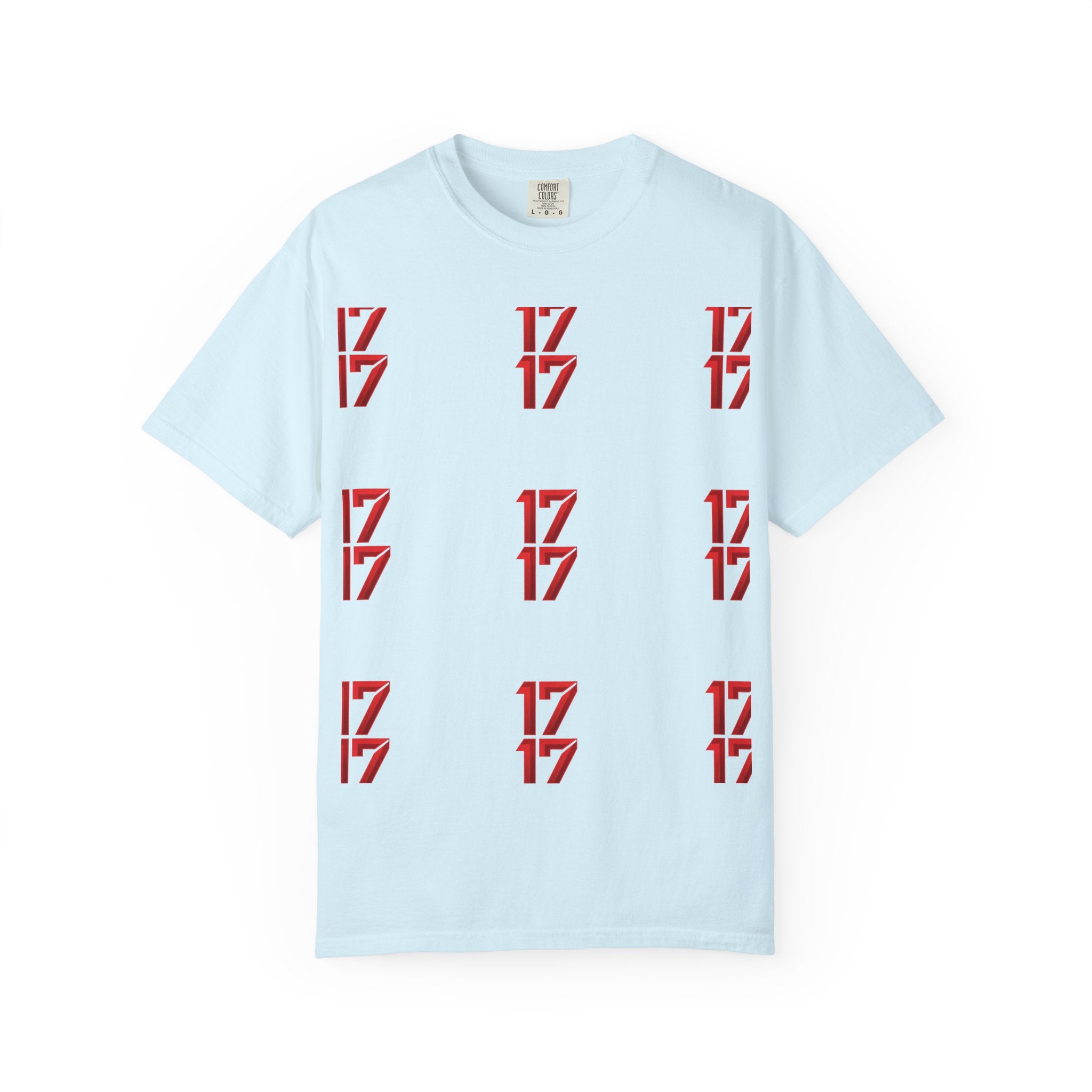 17 Pattern Graphic T-Shirt — Repeating Red Logo Tee