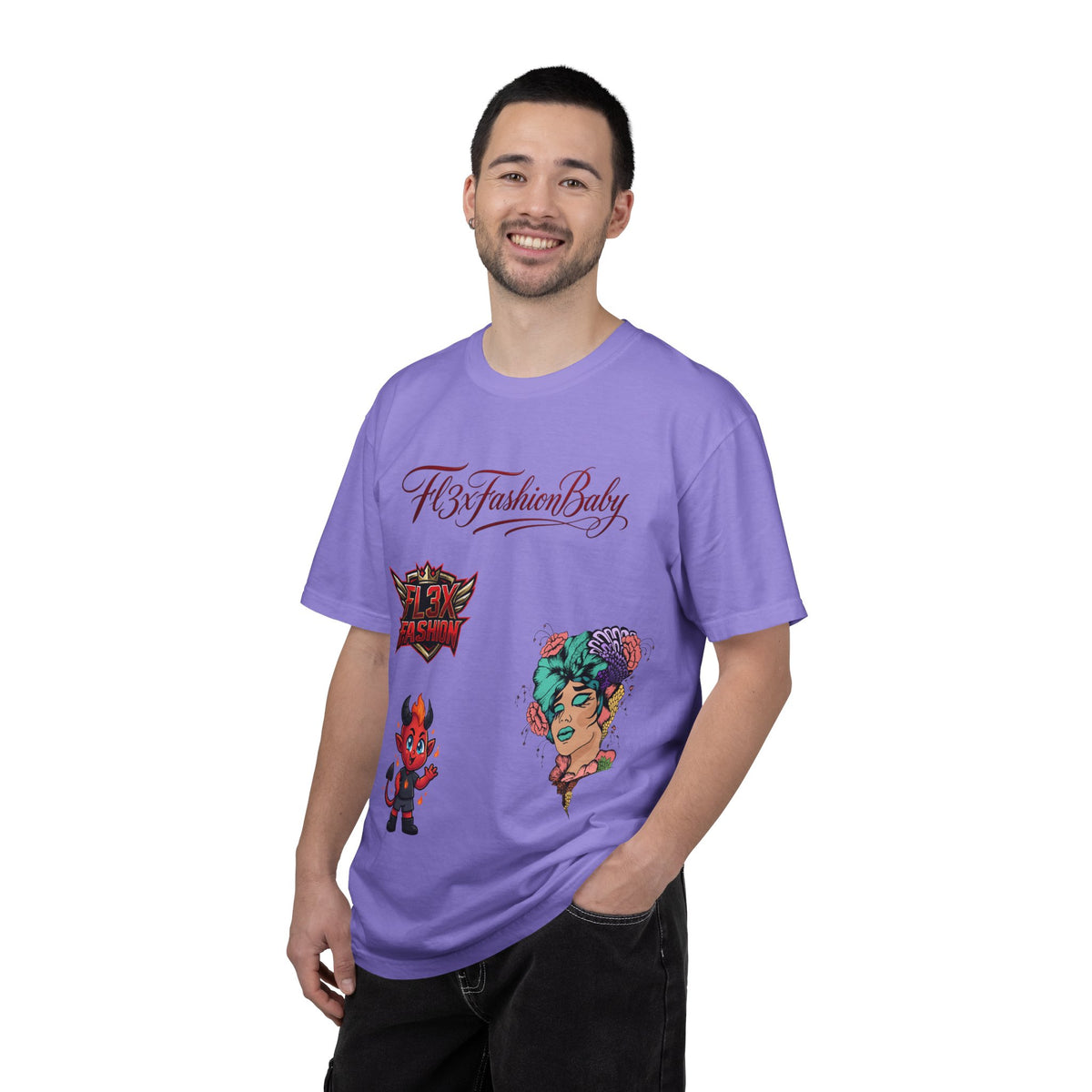Artistic Floral Portrait T-Shirt — 'Fl3xFashionBaby' Graphic Tee