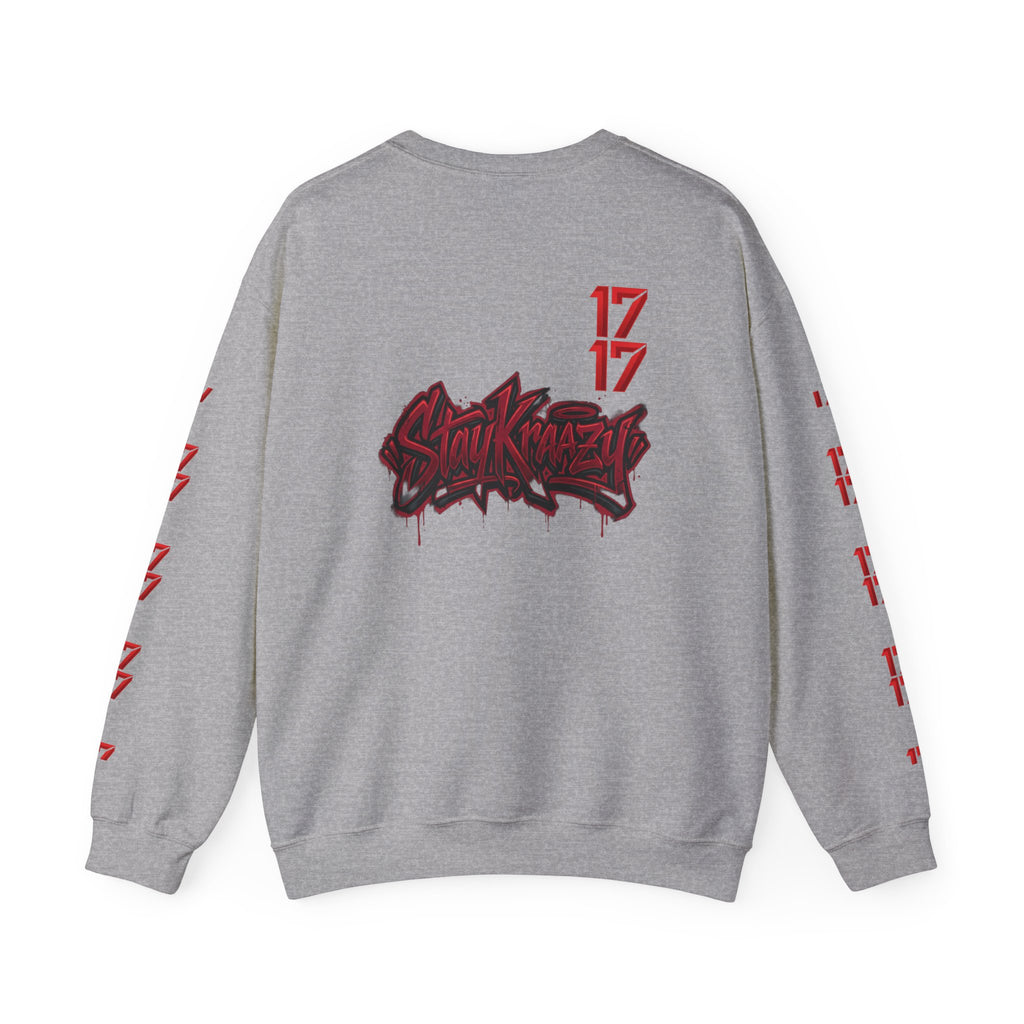 Streetwear Crewneck Sweatshirt — Graffiti 'Stay Krazy' Design with 17/17 Sleeve Accents