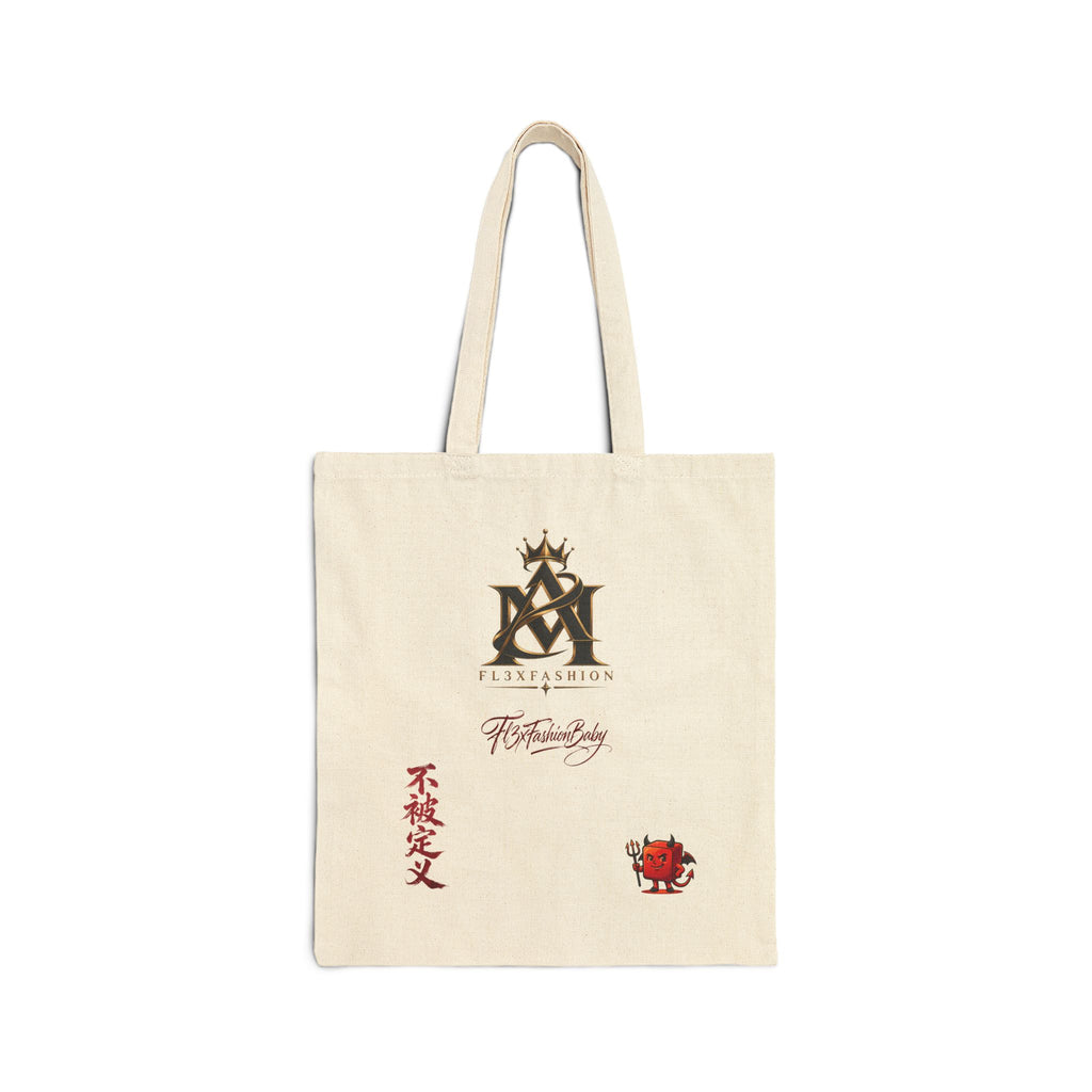 Canvas Tote Bag — Asian-inspired Crest, Calligraphy & Lucky Cat Design