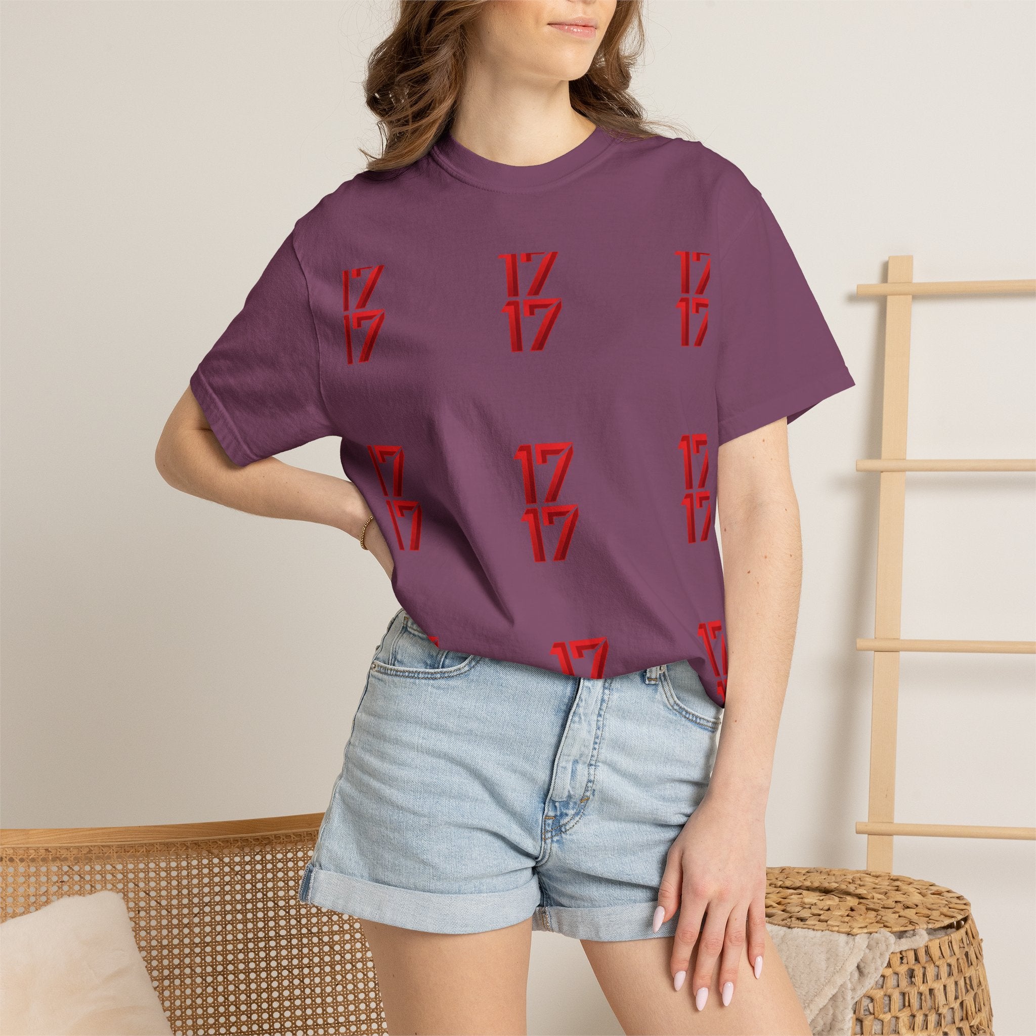 17 Pattern Graphic T-Shirt — Repeating Red Logo Tee