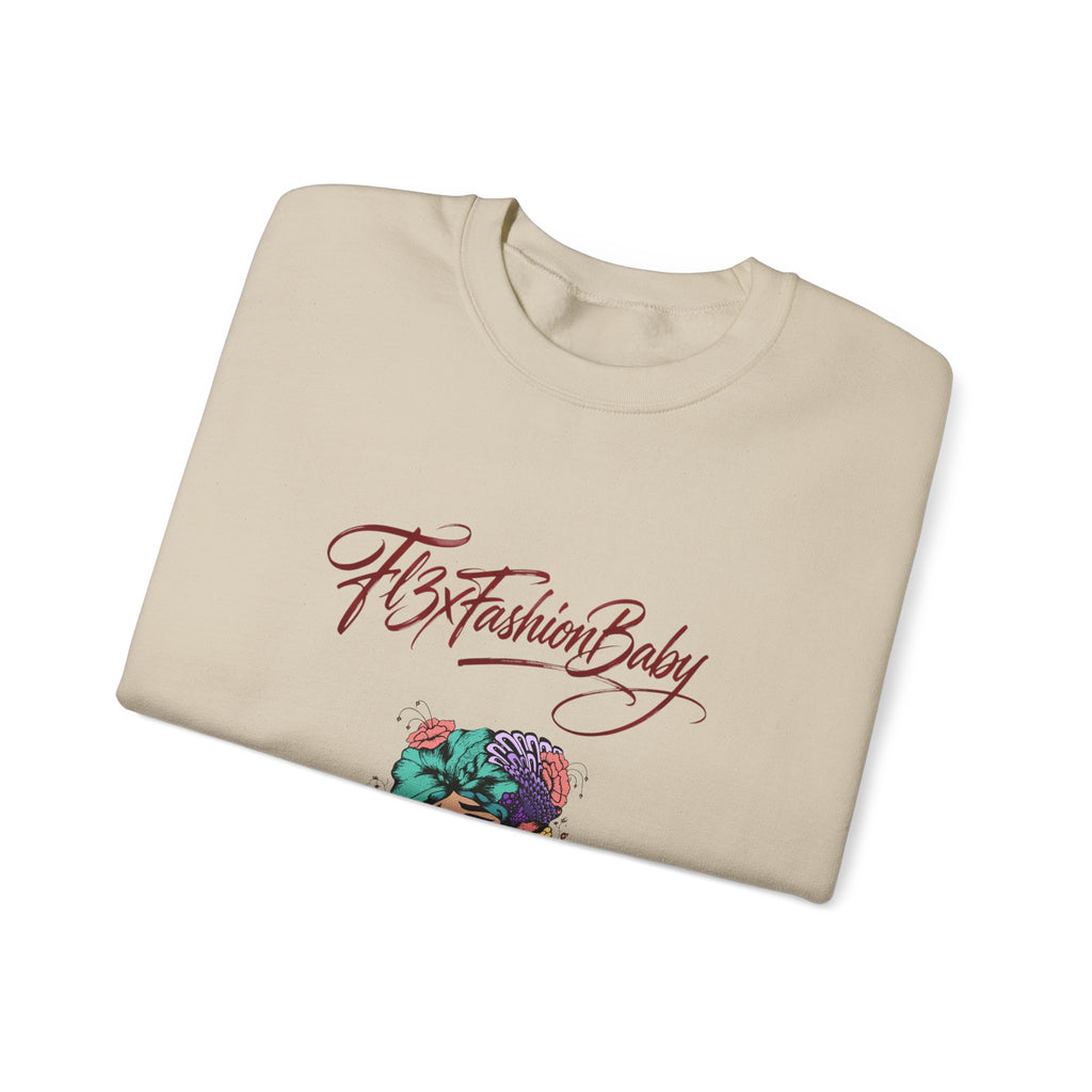 Crewneck Sweatshirt — Floral Femme Portrait “FitFashionBaby” Graphic