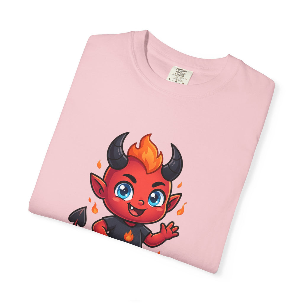 Devil Baby Graphic T-Shirt — Cute Red Demon Cartoon Tee with "FBfashionBaby" Script