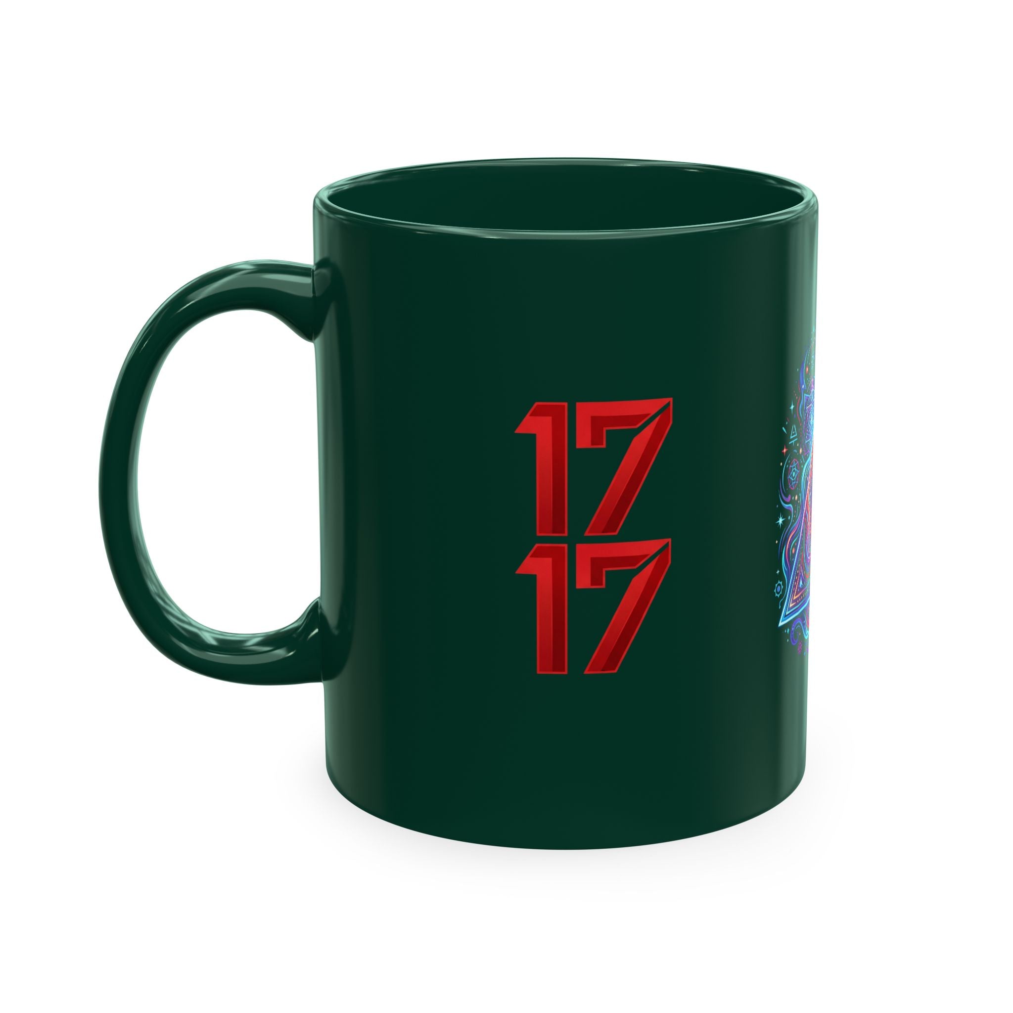 Ceramic Mug — Mystic Third Eye Pyramid Design with 7/17 Red Numerals