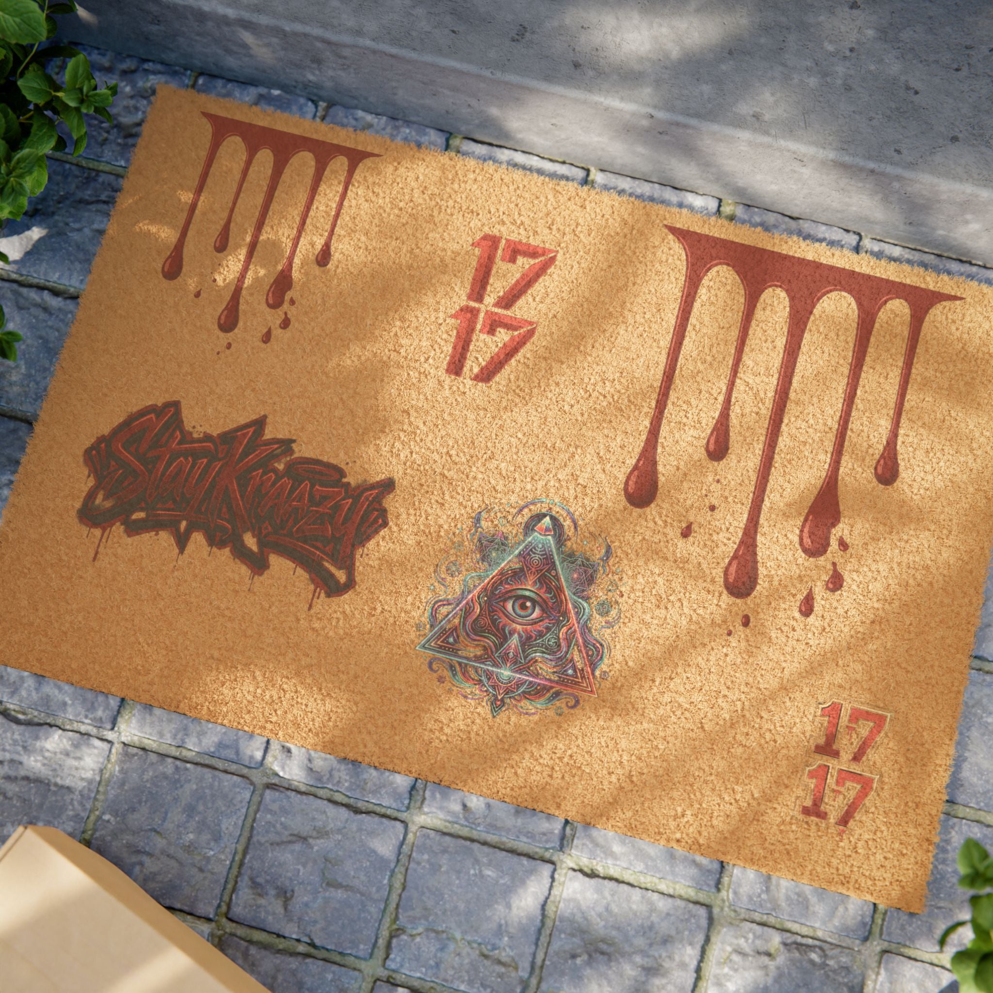 Doormat — Gothic Drip Welcome Mat with Illuminati Eye & Graffiti Accents