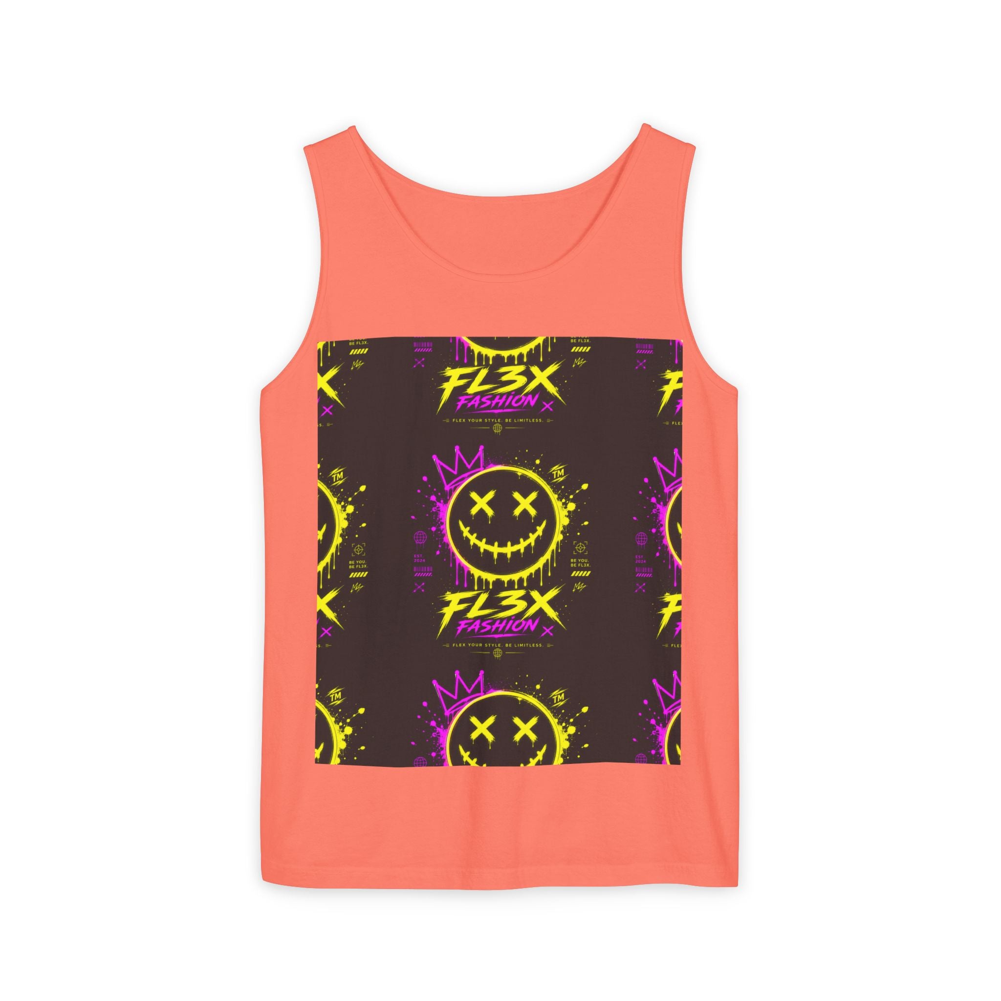 FL3X Fashion Graphic Tank Top — Neon Smiley & Devil Logo Streetwear