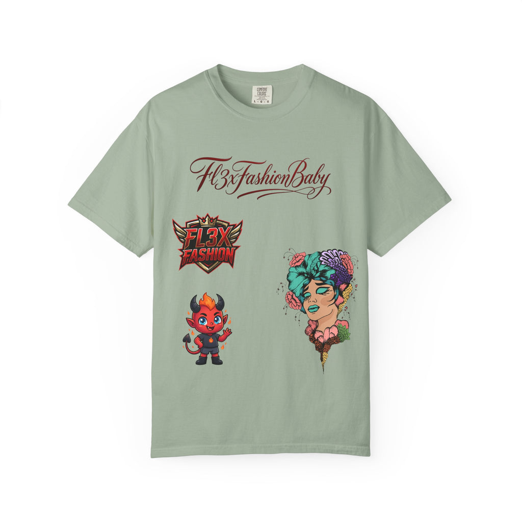 Artistic Floral Portrait T-Shirt — 'Fl3xFashionBaby' Graphic Tee