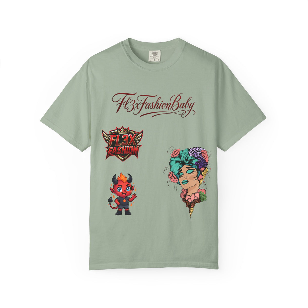 Artistic Floral Portrait T-Shirt — 'Fl3xFashionBaby' Graphic Tee