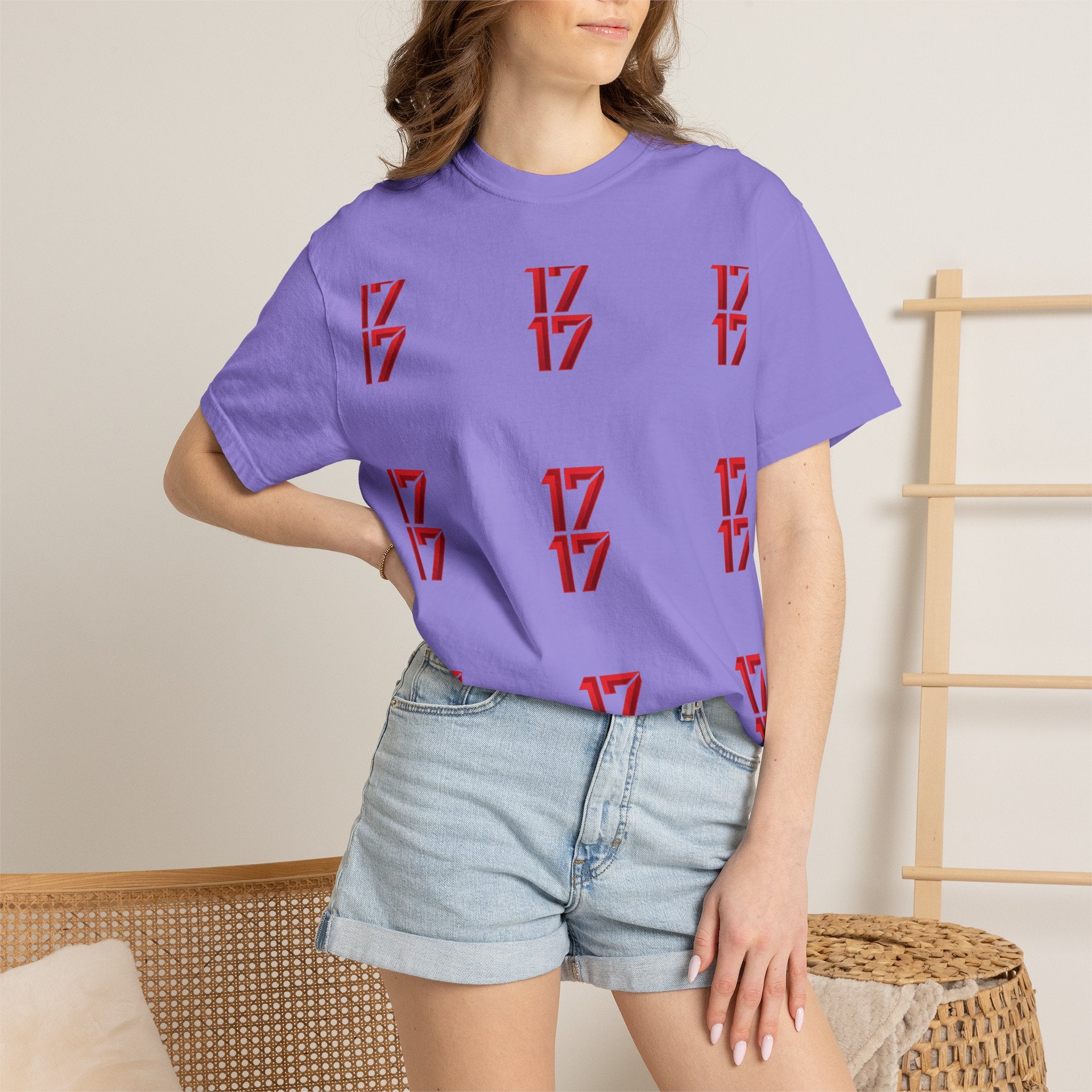 17 Pattern Graphic T-Shirt — Repeating Red Logo Tee