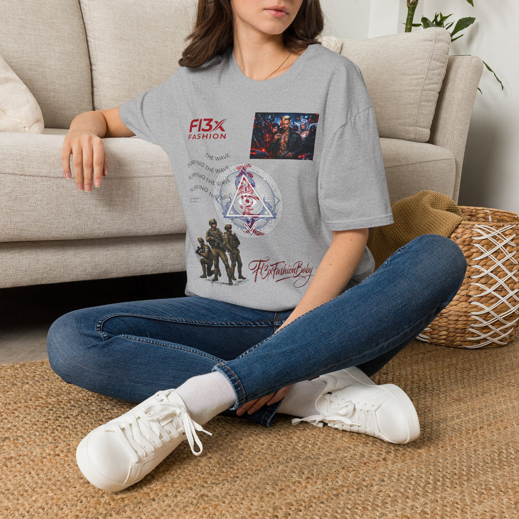Graphic T-Shirt — F13X Fashion Collage Tee (Surfing Wave & Retro Crew)
