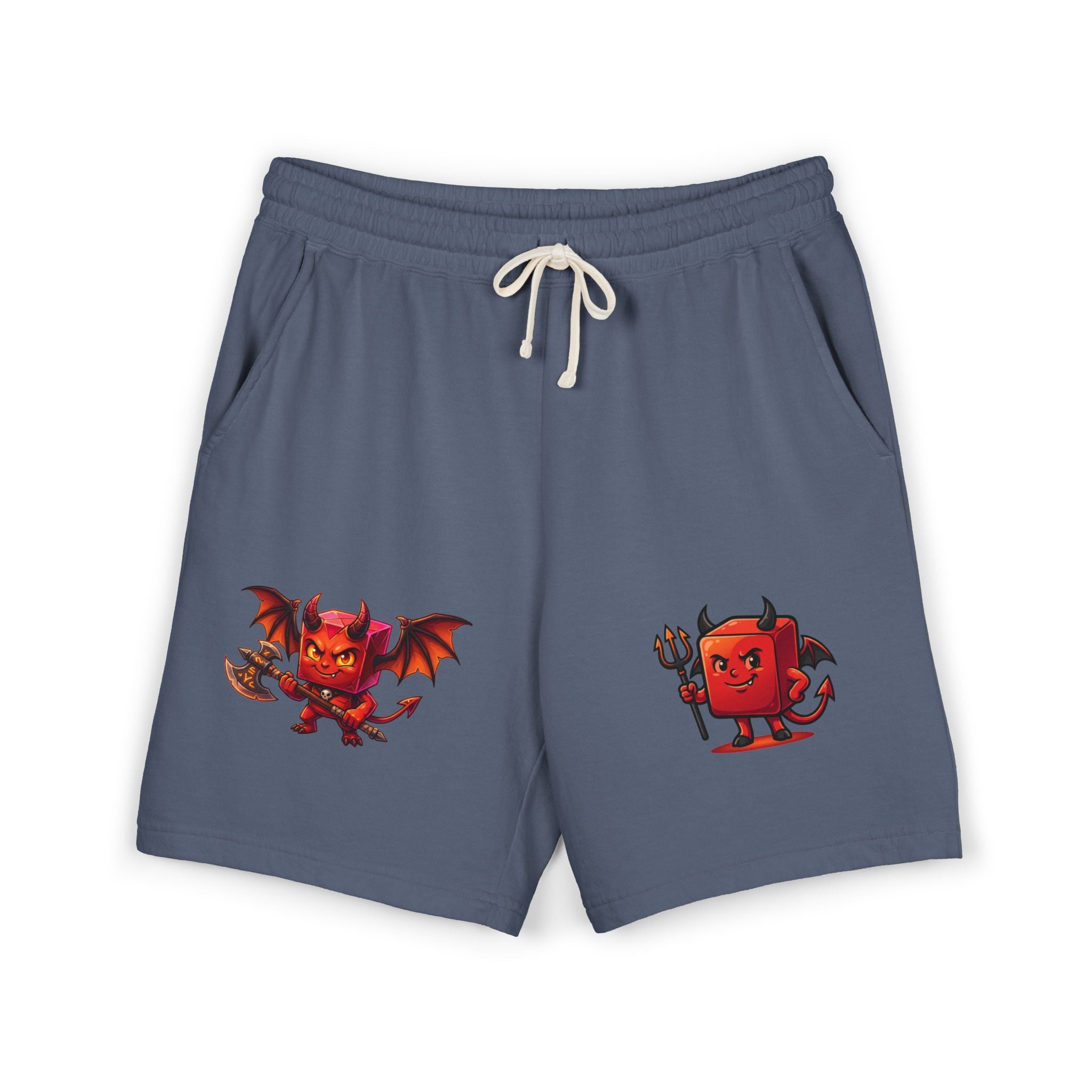 Devil Doodle Fleece Sweat Shorts — Cute Red Demon Graphic Lounge Shorts