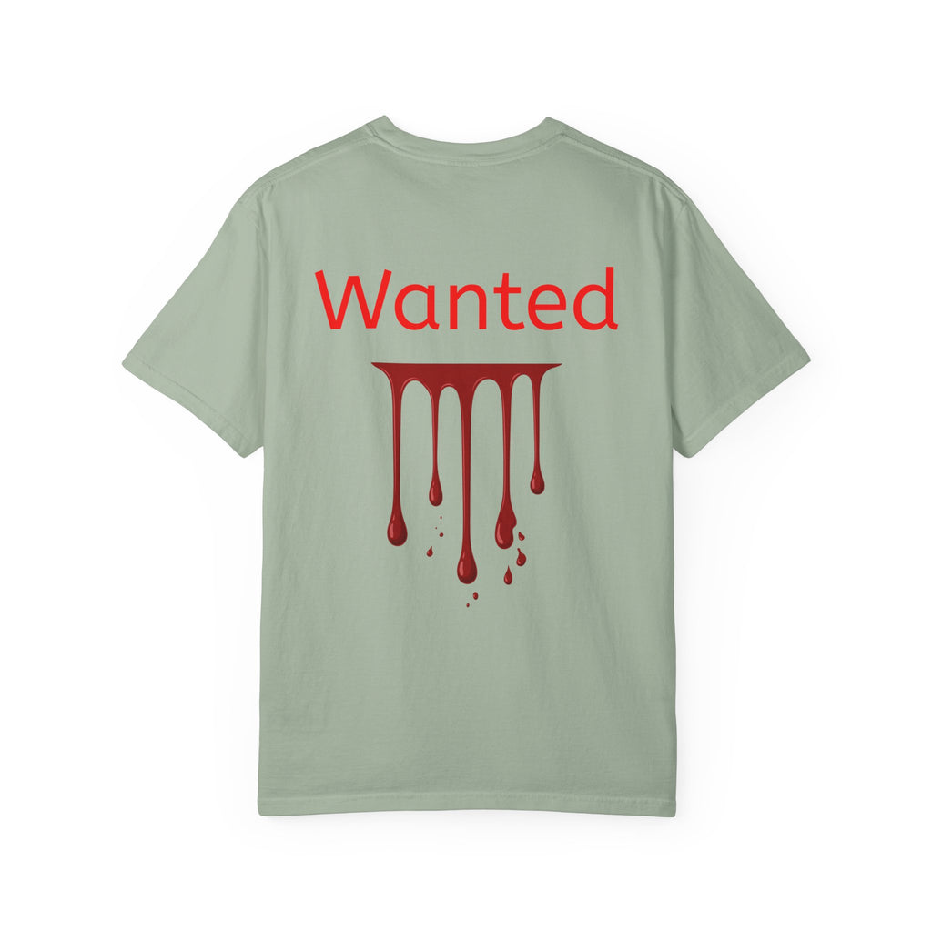 Graphic T-Shirt — Vintage Pyramid Collage with 'Wanted' Drip Design