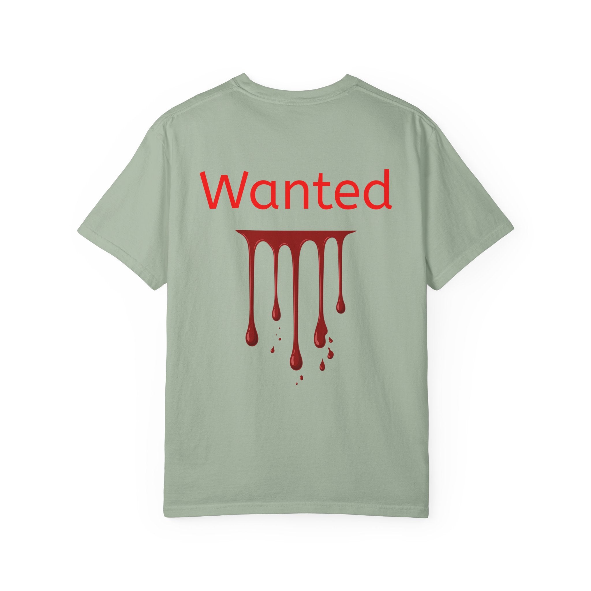 Graphic T-Shirt — Vintage Pyramid Collage with 'Wanted' Drip Design
