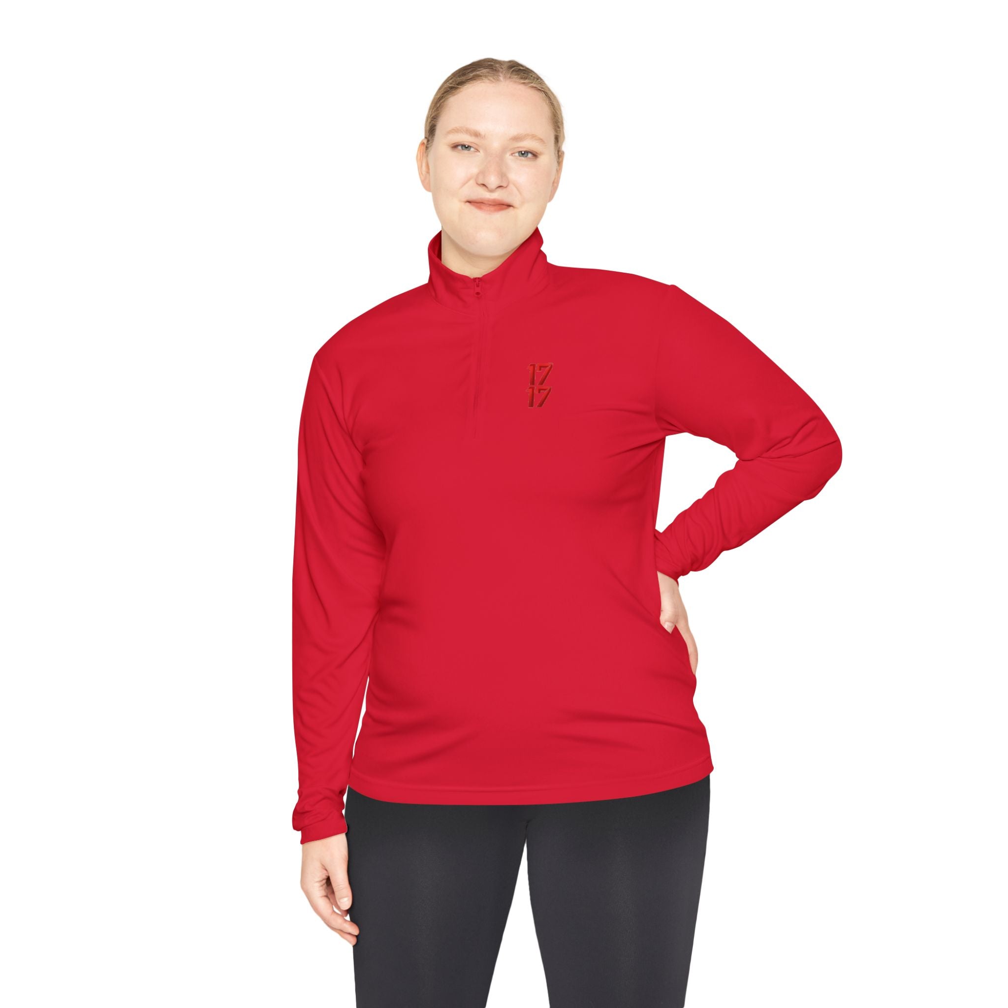 Quarter-Zip Pullover — Minimal Red '17' Logo Athletic Pullover