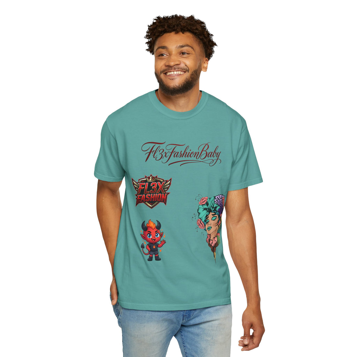 Artistic Floral Portrait T-Shirt — 'Fl3xFashionBaby' Graphic Tee