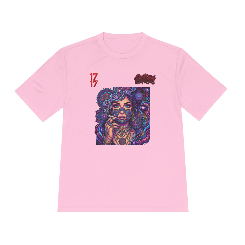 Psychedelic Woman Graphic Tee — Retro Cosmic Portrait Moisture‑Wicking Shirt