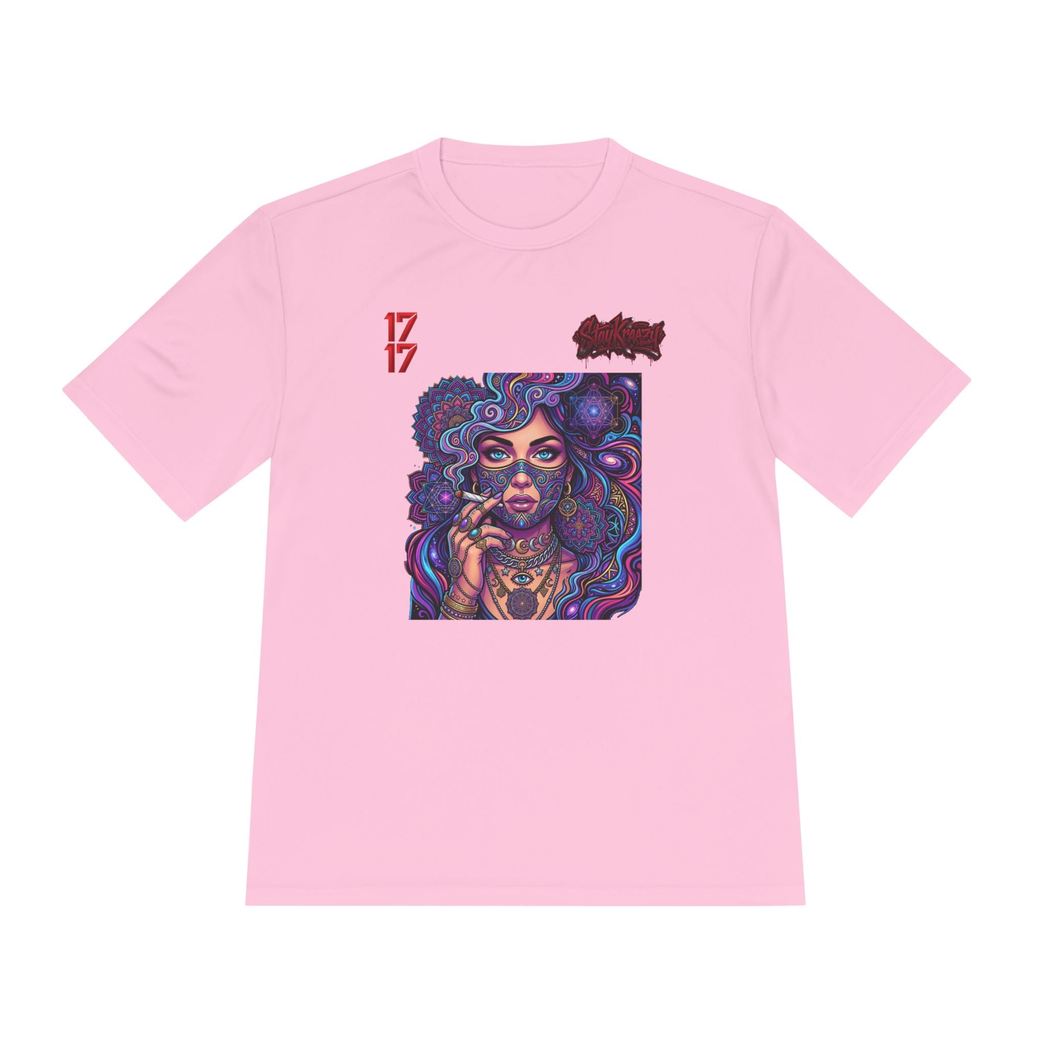 Psychedelic Woman Graphic Tee — Retro Cosmic Portrait Moisture‑Wicking Shirt